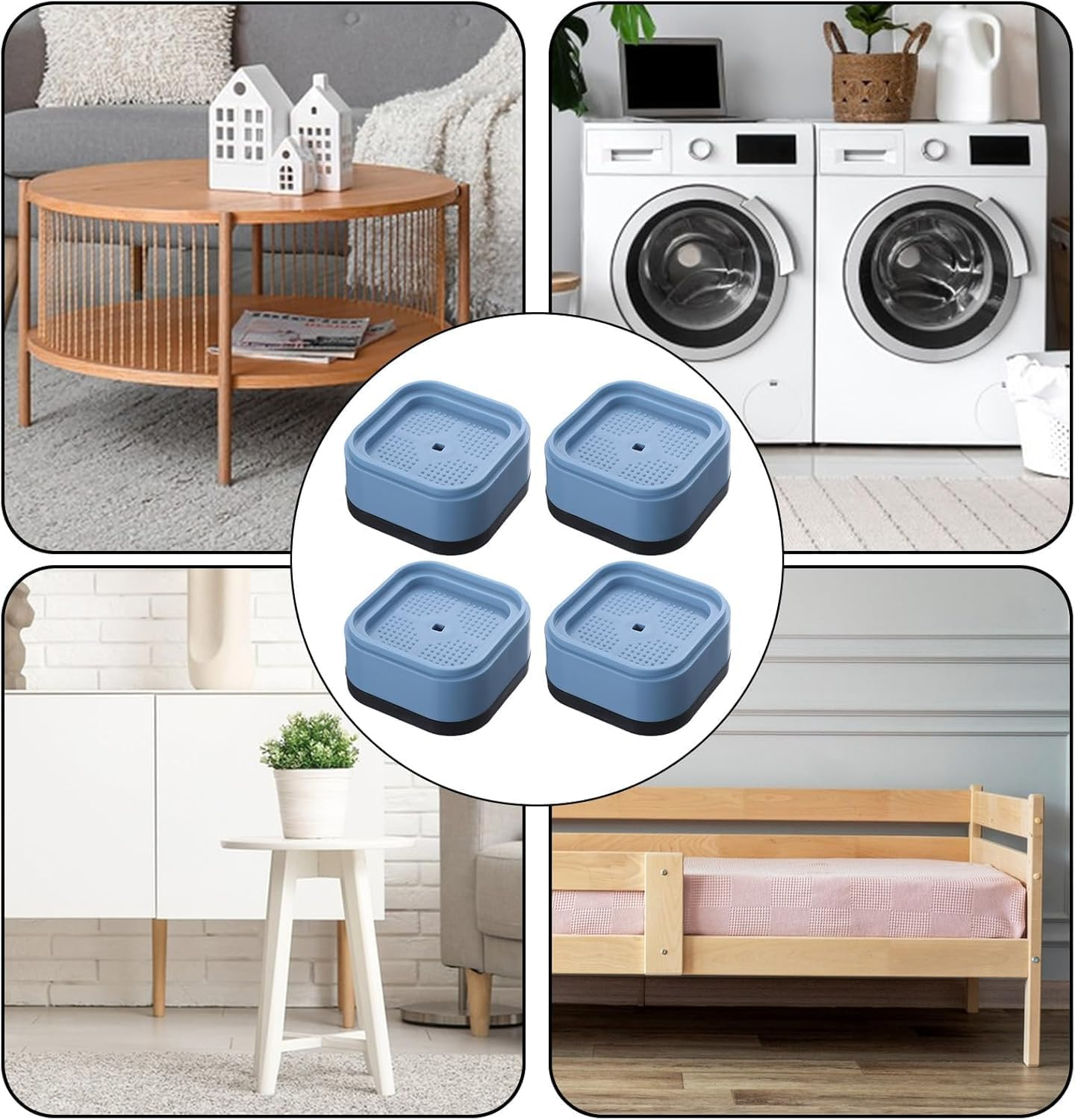 12 Pack Furniture Risers Stackable Table Risers 1.38 Inch Heavy Duty Adjustable Bed Table Leg Extender Furniture Leg Risers Furniture Lifts Support for Beds Desks Sofa Tables and Chairs (Baby Blue) image number 5