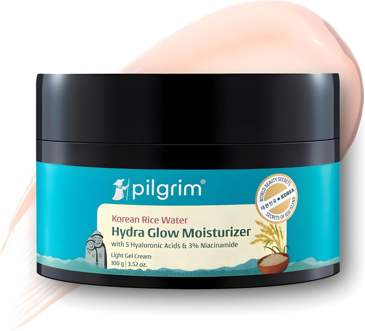 Pilgrim Korean Rice Water Hydra Glow Moisturizer 100Gm with 5 Hyaluronic Acids, 3% Niacinamide, 5 Ceramides | 5X Hydration & Instant Glass Skin | Oil-Free, Lightweight Gel | for Women & Men image number 1
