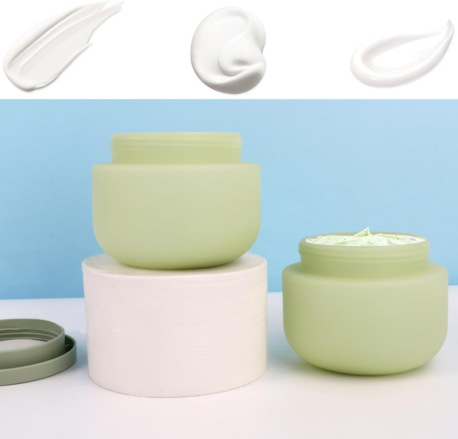 Qeuly 8.8 Oz Plastic Jars with Lids，2 Pcs Cosmetic Containers with Lids, Leak Proof Cosmetic Jars, Body Butter Containers for Cream, Bath Salt, Sugar Scrub, Gel, Slime, Rhinestone Storage image number 2