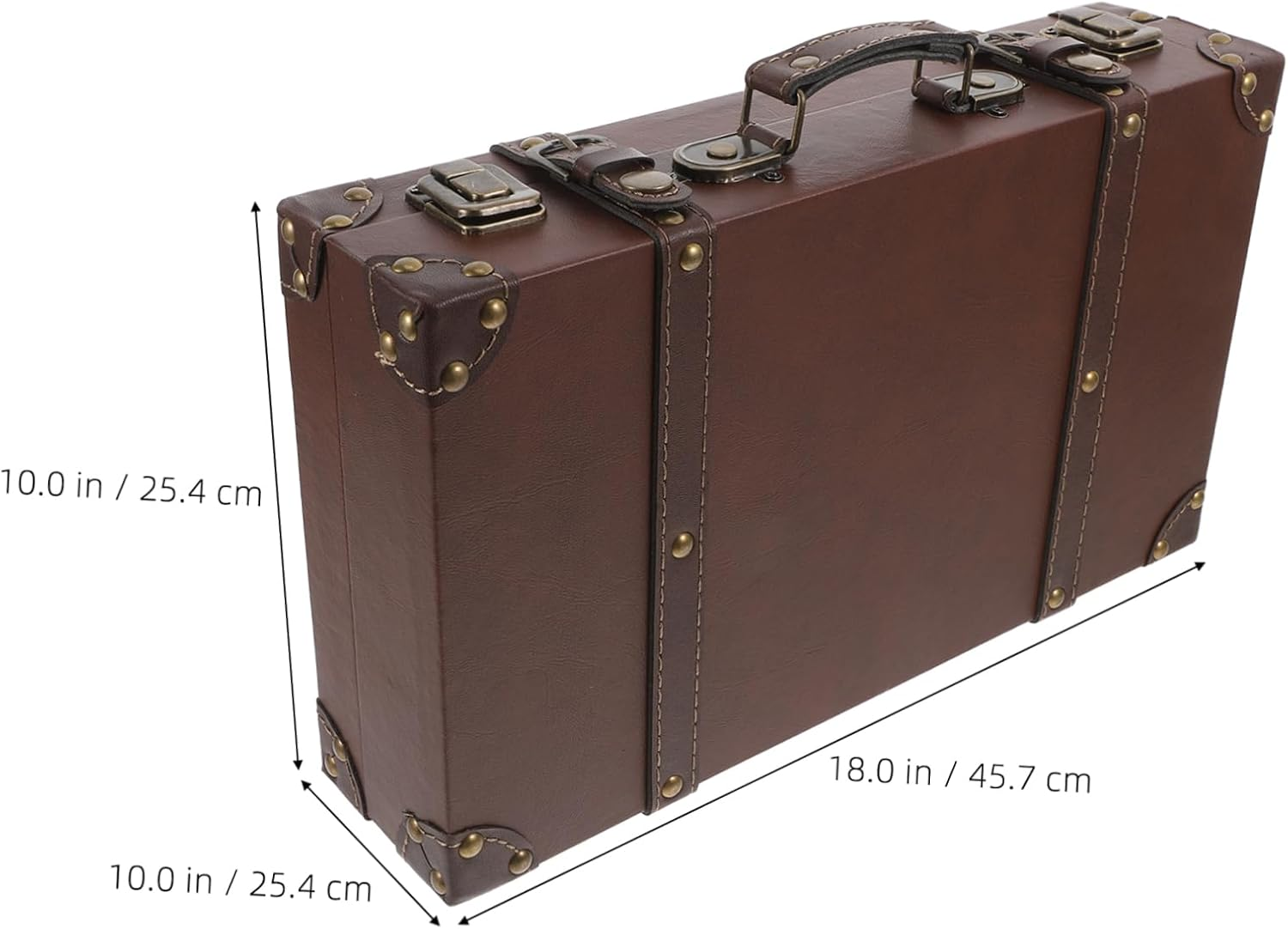 WOONEKY Leather Vintage Trunk Decorative Antique Suitcase with Generous Storage Space for Clothing Store Displays Photo Props and Retro Elegant British Design Small image number 4