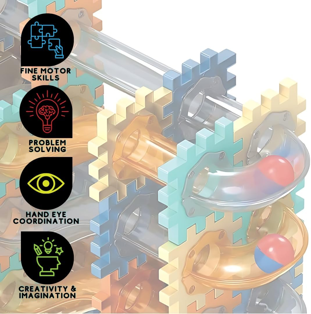 Onau. Toddler Toys: 286Pcs Ball Run Maze Adventure Non-Magnetic Set, Kids Toys for Developmental Play, Building & Construction Toys for Ages 3-12, 3D Montessori Blocks with 16 Marbles, STEM Learning image number 2