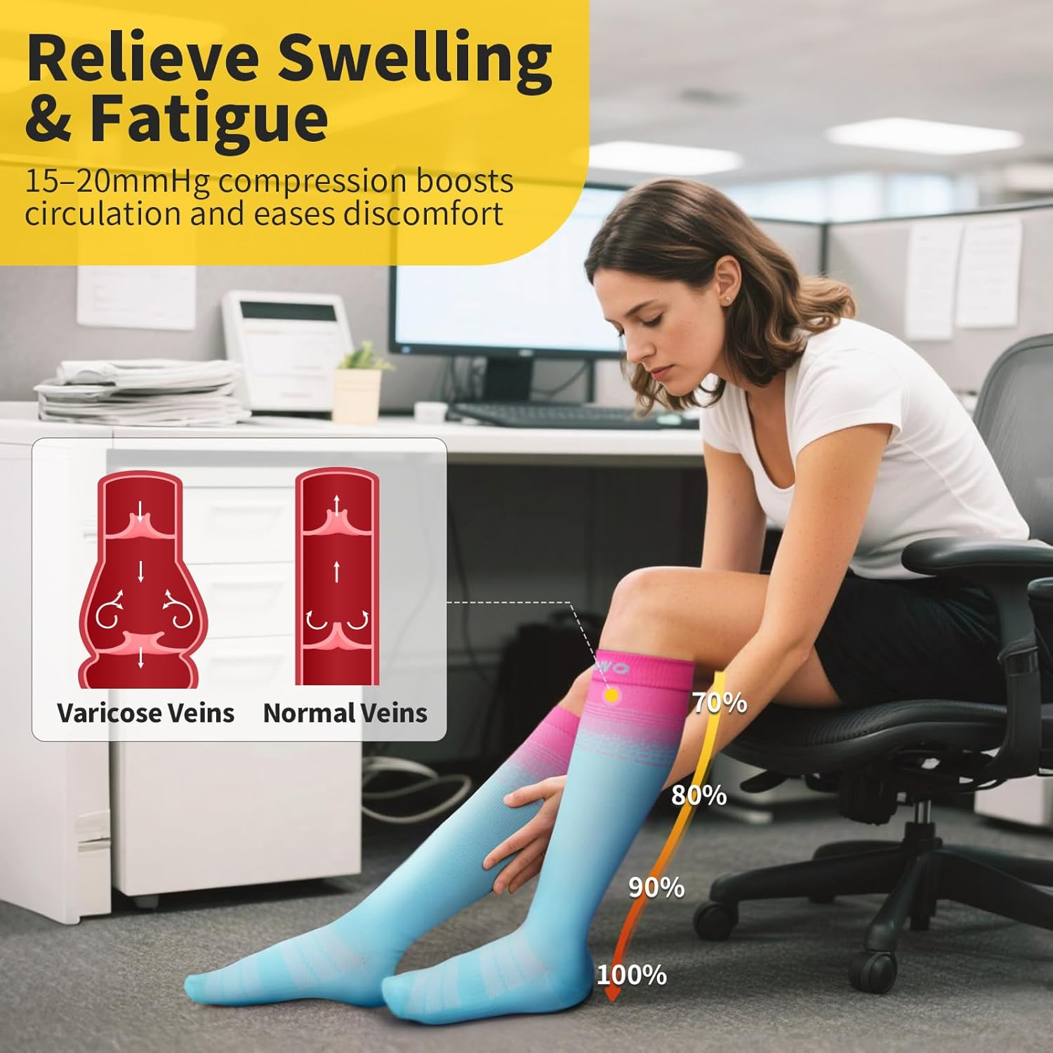 Cambivo 3 Pairs Compression Socks for Women, 15-20 Mmhg Graduated Support, Compression Stockings for Nurses, Travel, Work image number 3