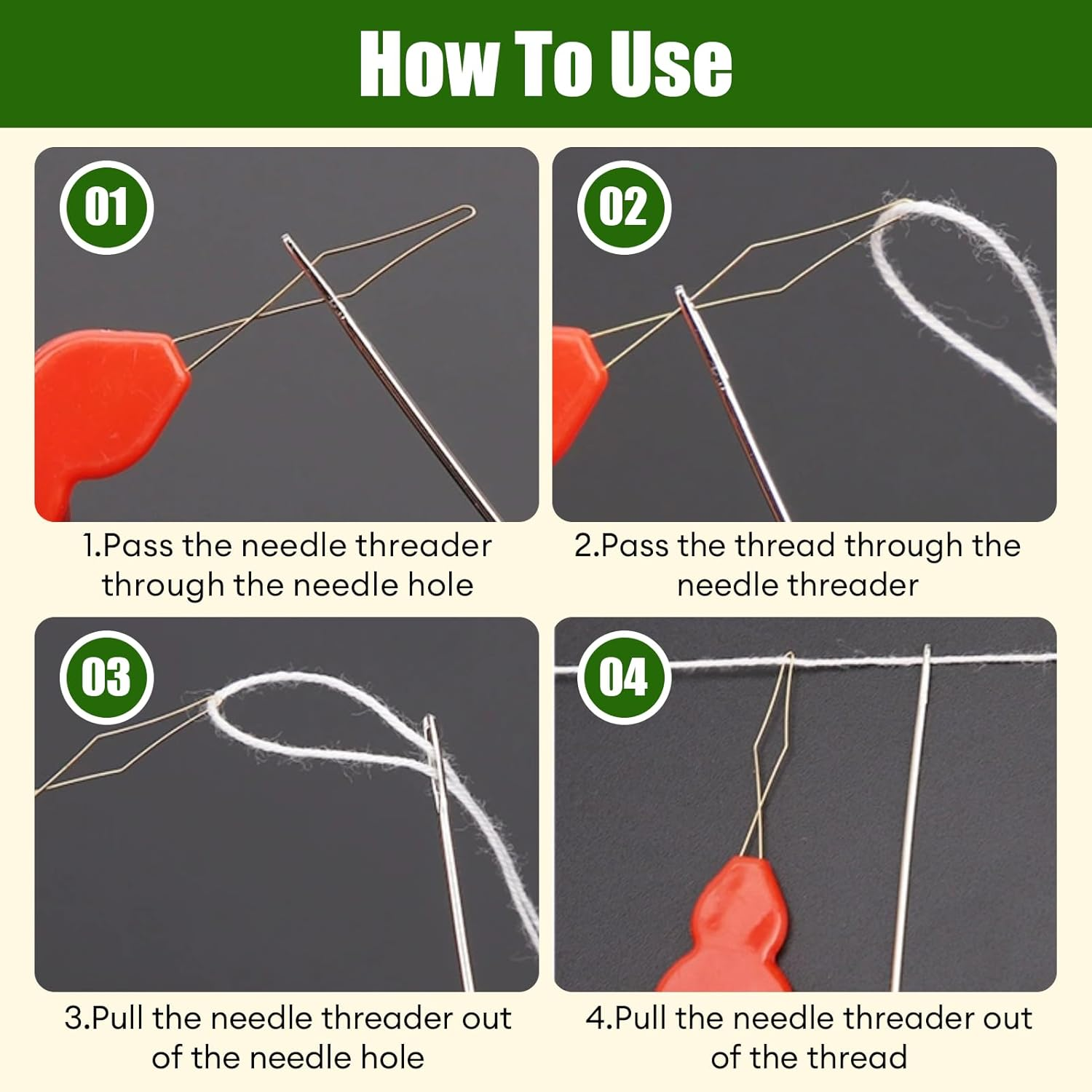 25 Pcs Sewing Needle Set with 4 Threaders - Stainless Steel Large-Eye Hand Needles (5 Sizes,4-6Cm) for Knitting, Embroidery, Mending & Quilting - Includes Clear Plastic Storage Bottle image number 3