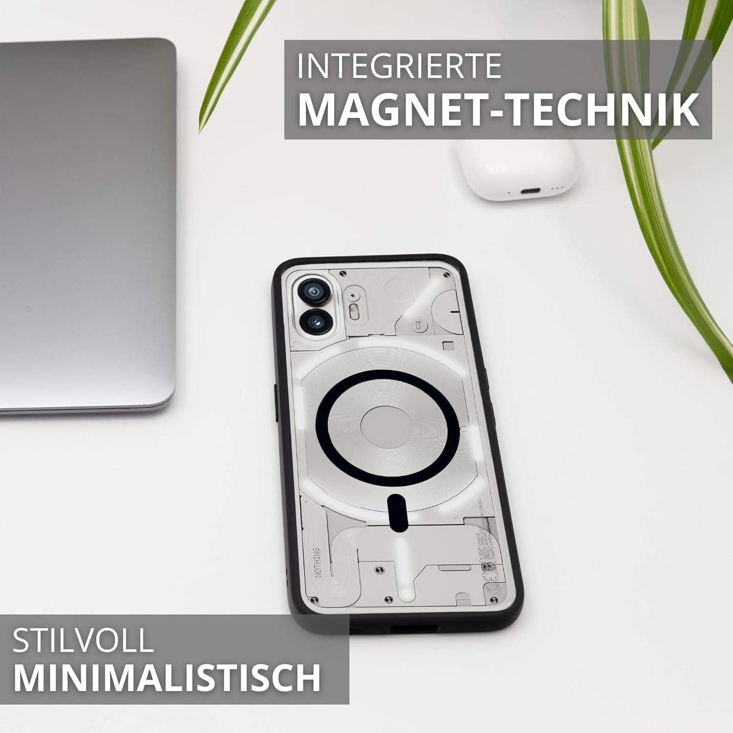 Jprotect Magnetic Case for Nothing Phone 2 - Magsafe Compatible - Black/Transparent - Shockproof - Anti-Yellowing image number 4