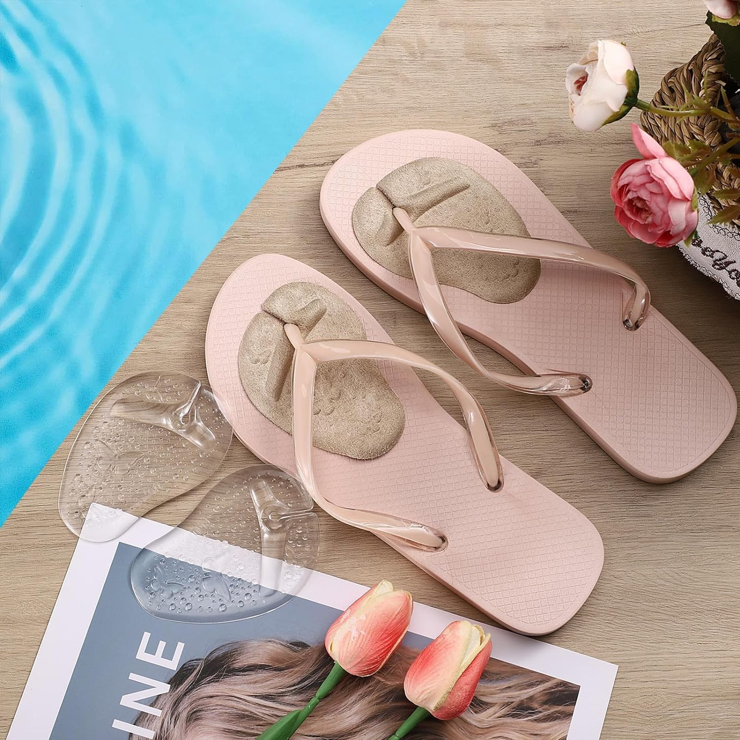 Gel Metatarsal Pad for Flip-Flops and Thong Sandals, 2Pair Anti-Slip Pad, Self-Adhesive Forefoot Pads, Silicone Toe Protector, Anti-Slip Cushion, New Clear - Clear image number 4