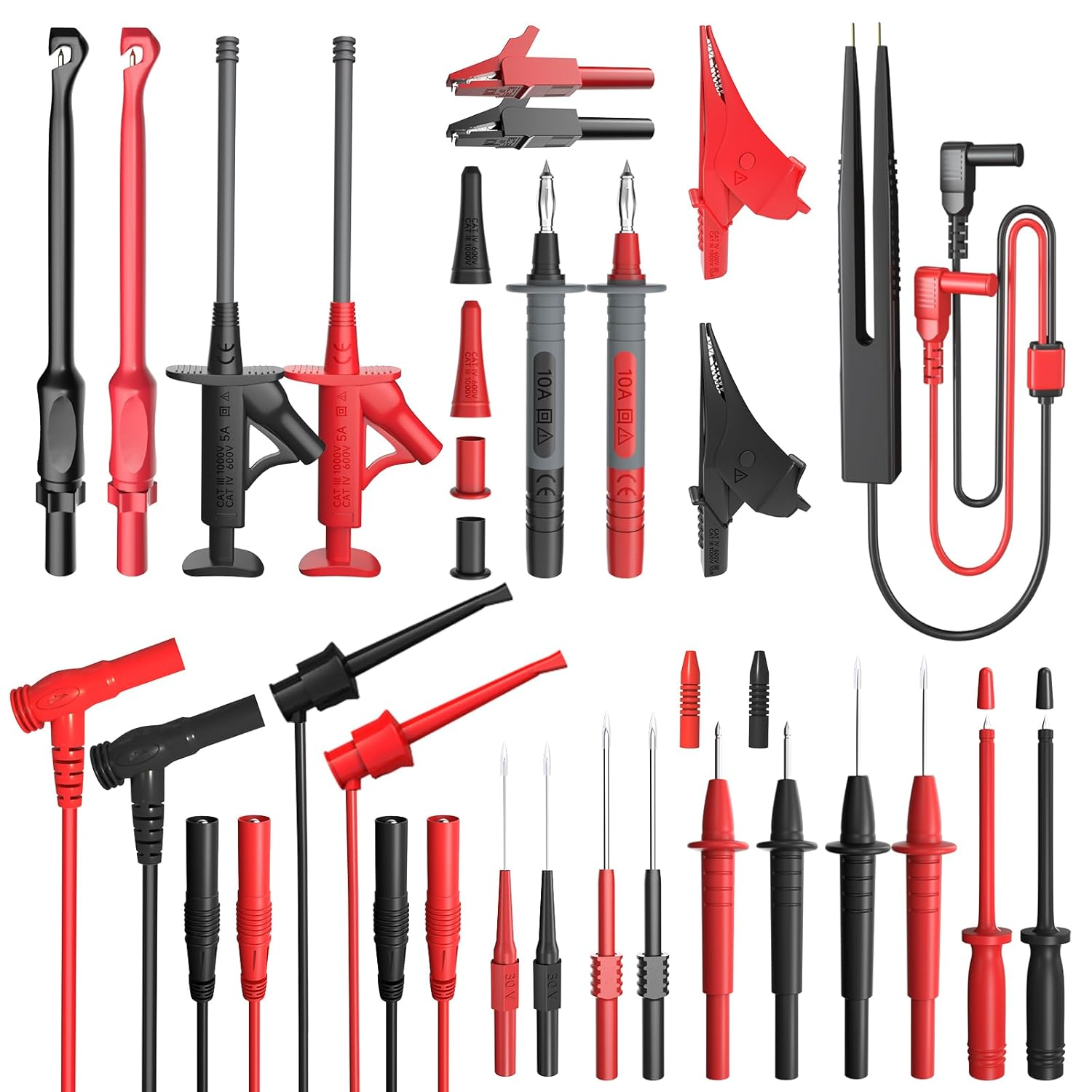 Goupchn 25PCS Silicone Multimeter Test Leads Kit with Replaceable Wire Piercing Probes, Alligator Clips, Test Hook Clips, Test Tweezer for Digital Electrical Multimeter Testing image number 5