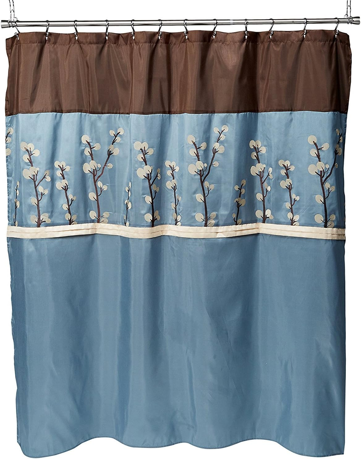 Lush Decor Triangle Home Fashions 19259 Cocoa Flower Shower Curtain, 72 X 72 Inches, Blue/Brown