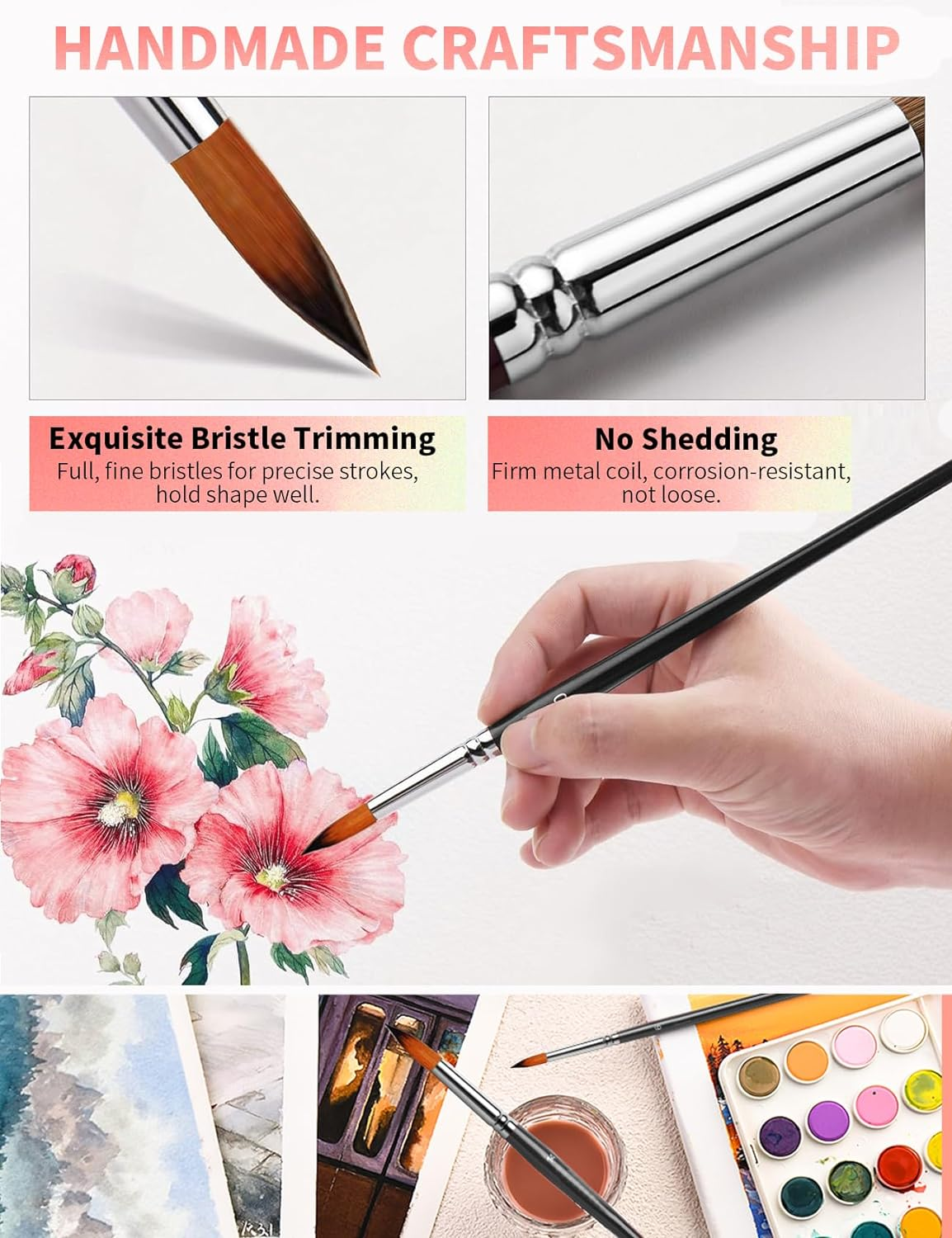 9 PCS Professional Watercolor Detail Paint Brushes, round Pointed Tip Paint Brushes Perfect for Watercolors Acrylics Inks Gouache Oil and Tempera Paint by Numbers, Art Supplies for Painting (Spike) image number 4