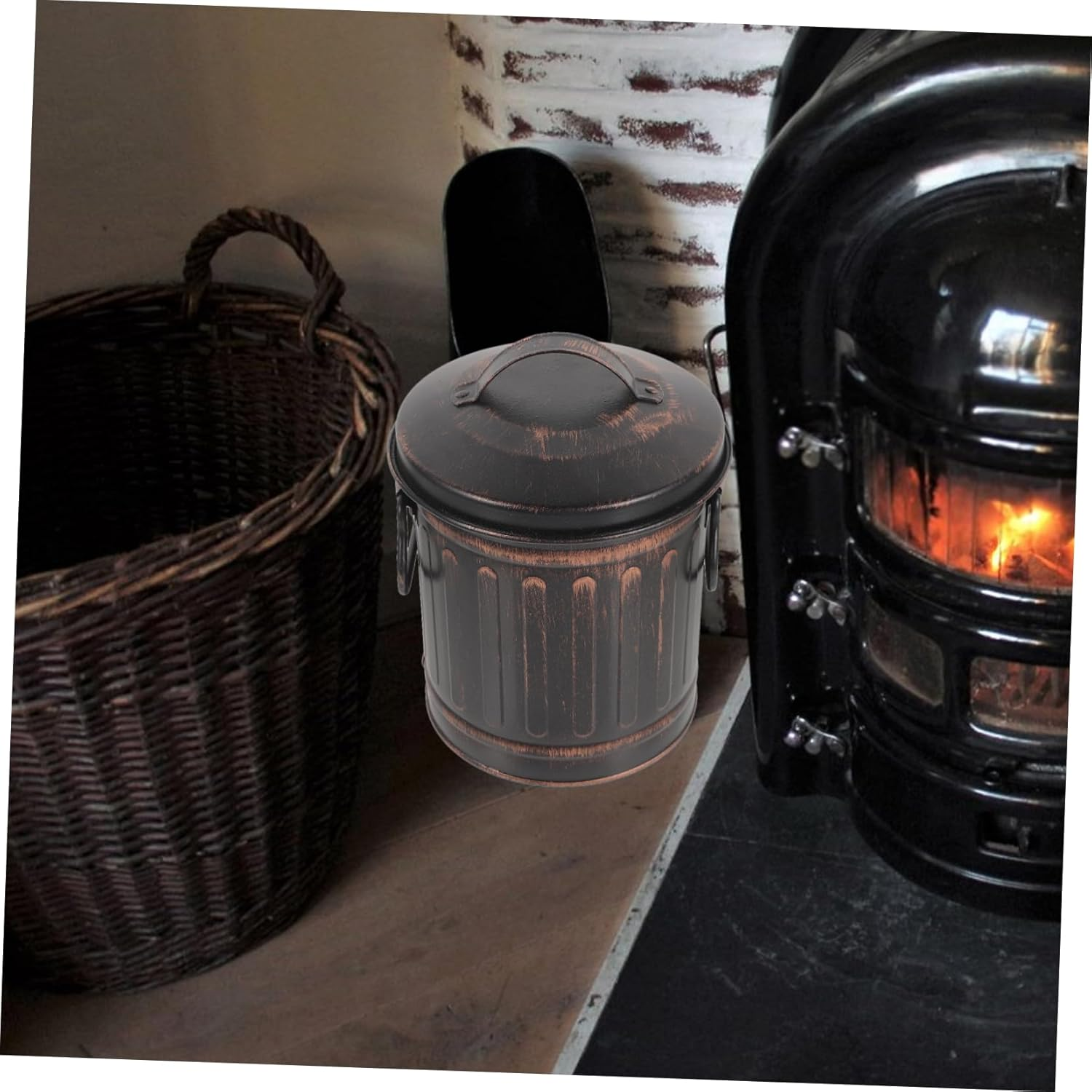 Fireplace Ash Bucket with Lid Coal Storage Container for Ashes Iron Design Compact Lightweight for Kitchen BBQ Use Capacity Ash Bin