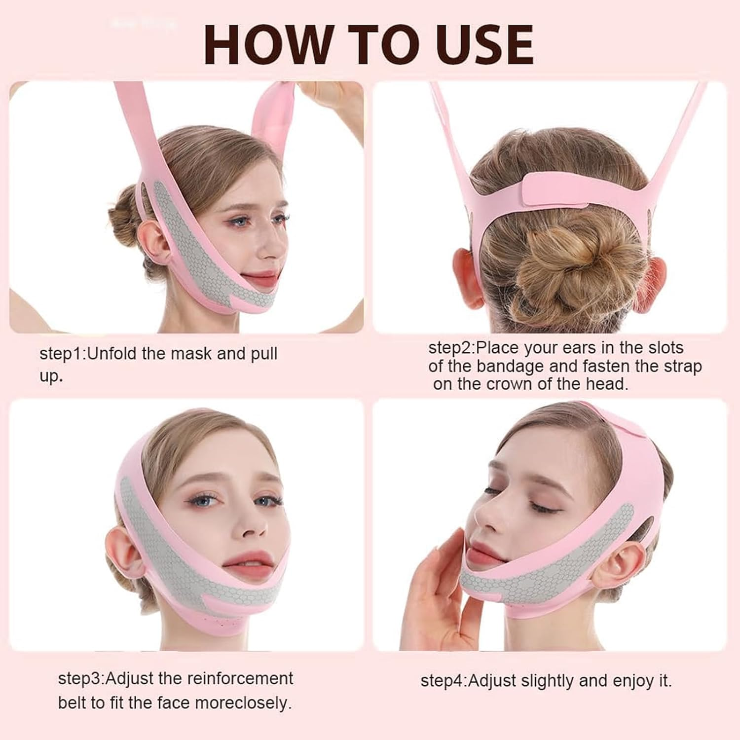 V Line Lifting Mask, V-Line Mask, Face Lift Tape, Reusable Chin Strap for Sleeping, Face Toning Belts, Double Chin and Sagging Shape and Tighten Face, Shaped Face Mask for Sagging (Pink) - Pink image number 4