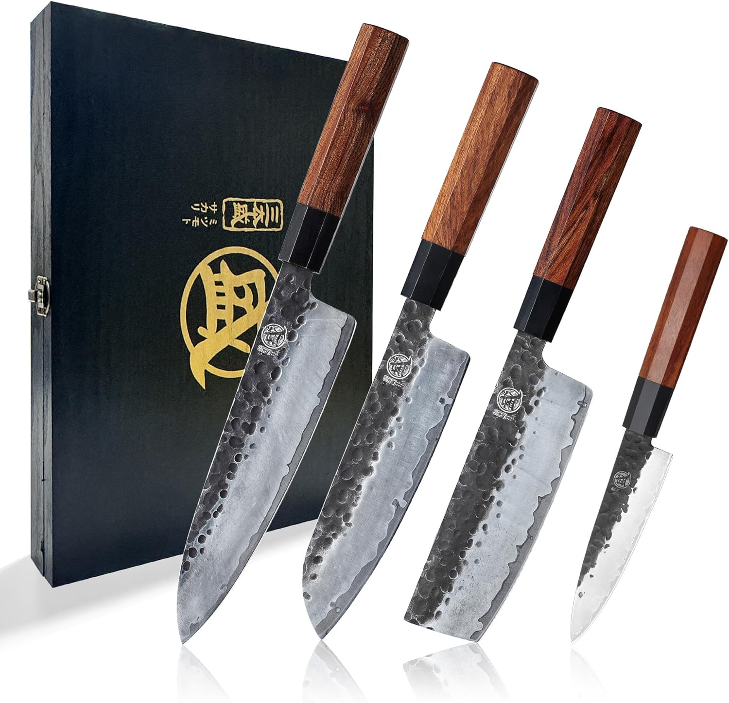 MITSUMOTO SAKARI 4PCS Kitchen Knife Set, Professional Japanaese Knife Set, High Carbon Stainless Steel Kitchen Knives, Chef Knife Sets with Wooden Box image number 6
