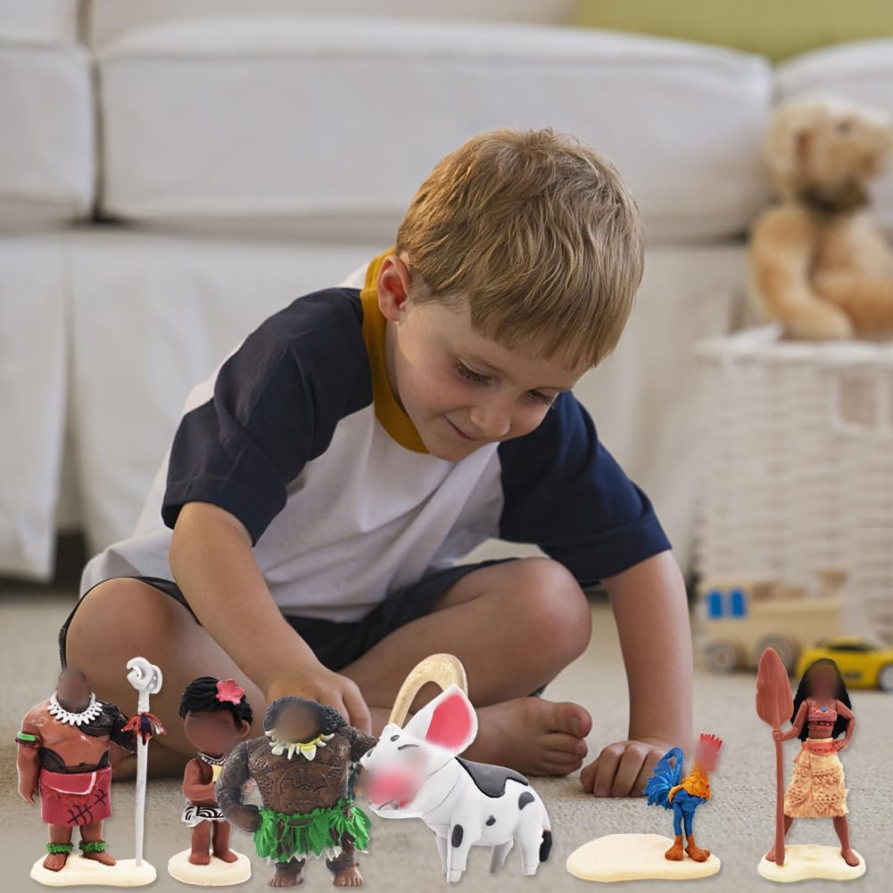 Simmpu 6Pcs Moana Figures Set Moana Miniature Figures Hot Movie Moana Cake Decorations Moana Figures Cake Toppers Ornaments Collectable Figurines Gift Table Ornaments for Fans Kid Adult