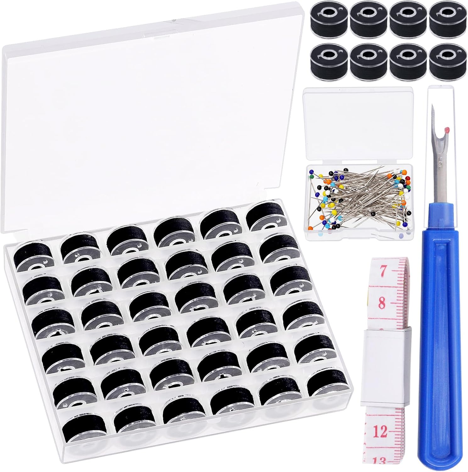 Swpeet 72Pcs 36 Colors Bobbins Sewing Threads Kit, Prewound Bobbins and Thread Spools per Polyester Sewing Thread Spools for Sewing Machine, Sewing Supplies for Hand, Travel, DIY and Home