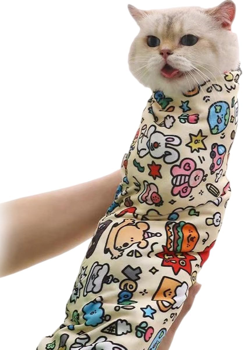 Cat Grooming Wrap, Fabric Wrap for Cats, Cat Wrap for Cutting Nails,Self-Adherent, Anti-Scratch, Anti-Bite, Anti-Escape Calming Wrap for Medicine,Nail Clipping (L: 55 * 55 Cm / 21.7 * 21.7 In)
