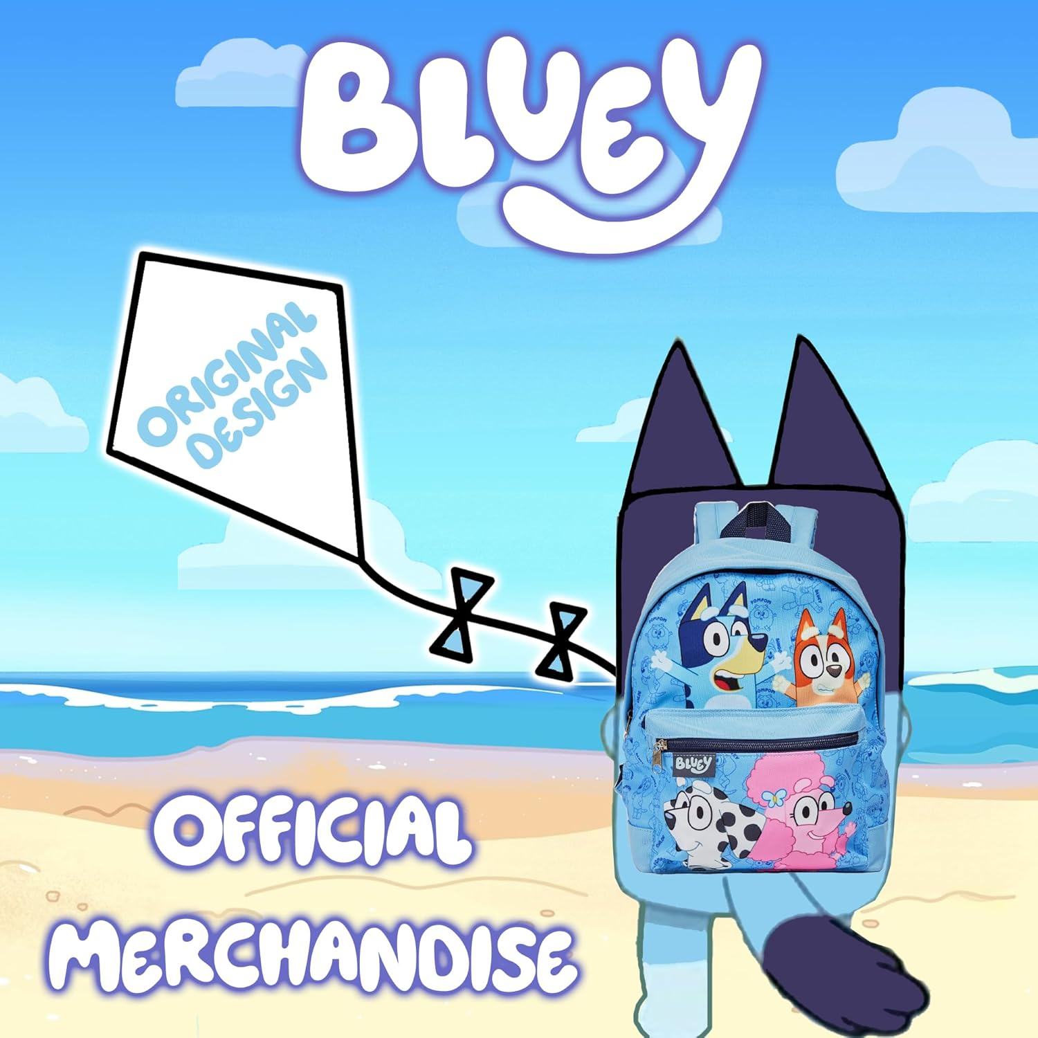 Bluey Backpack Kids School Bag Childrens Boys & Girls Nursery Rucksack, Bingo, Coco & Chloe Print, Blue image number 3