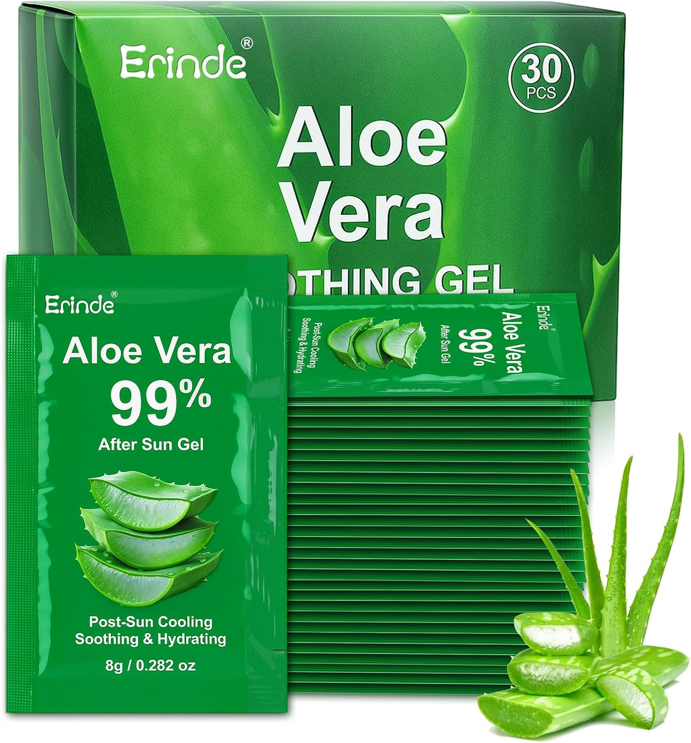 Erinde Aloe Vera Gel | 99% Pure Natural Aloe Gel for Moisturizing Face Skin & Hair Care,Durable Moisturizing Hydrating Soothing, Non-Sticky 30 PC Travel Size, after Sun Soothing Care image number 2