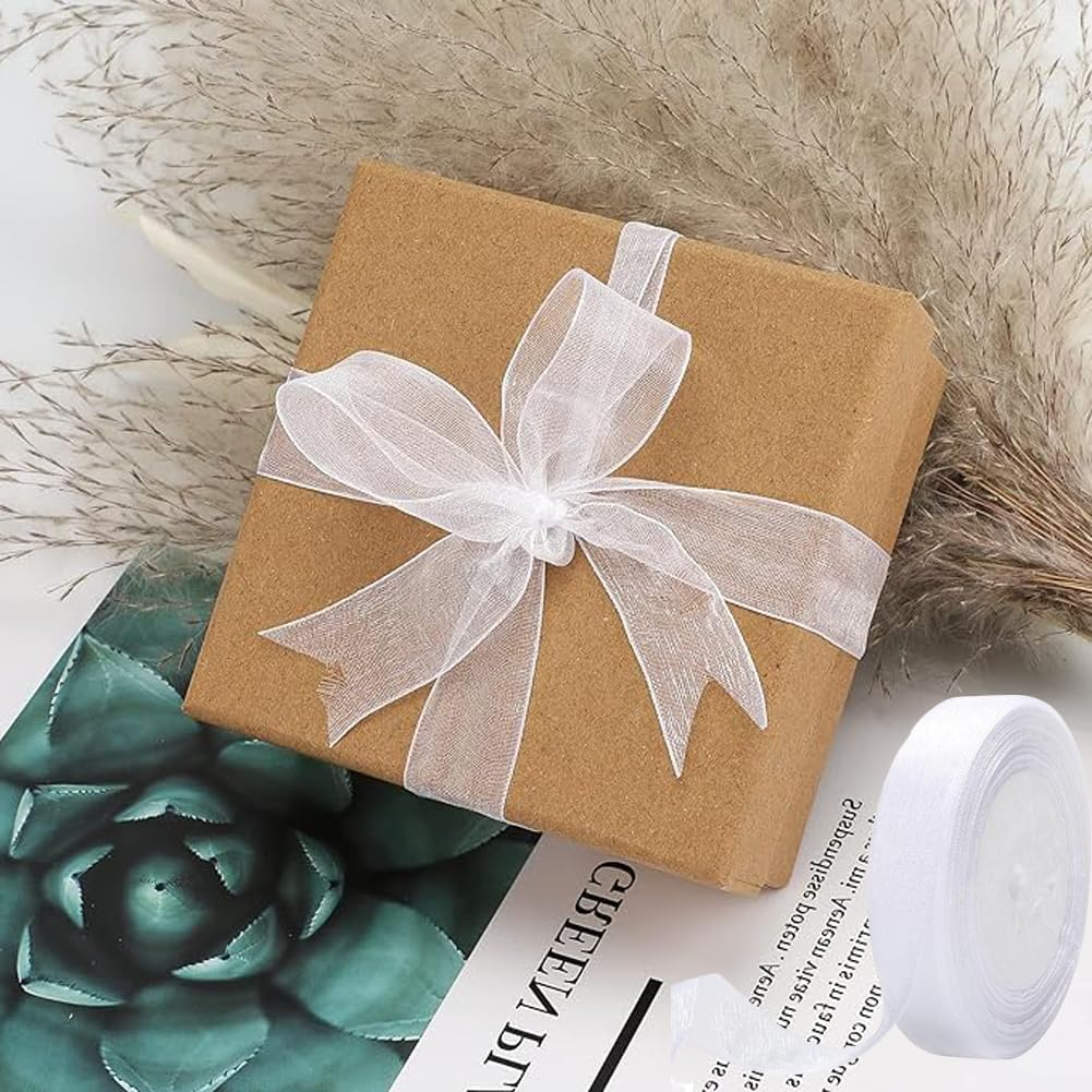 Sheer Organza Ribbon Chiffon Handmade Gifts Wrapping Ribbon Thin Fabric Tulle for Bouquet DIY Craft Party Deco Decoration Wreaths Wrap Wedding Invitations Bows Christmas Tree (50 Yds X 0.78 In) image number 2