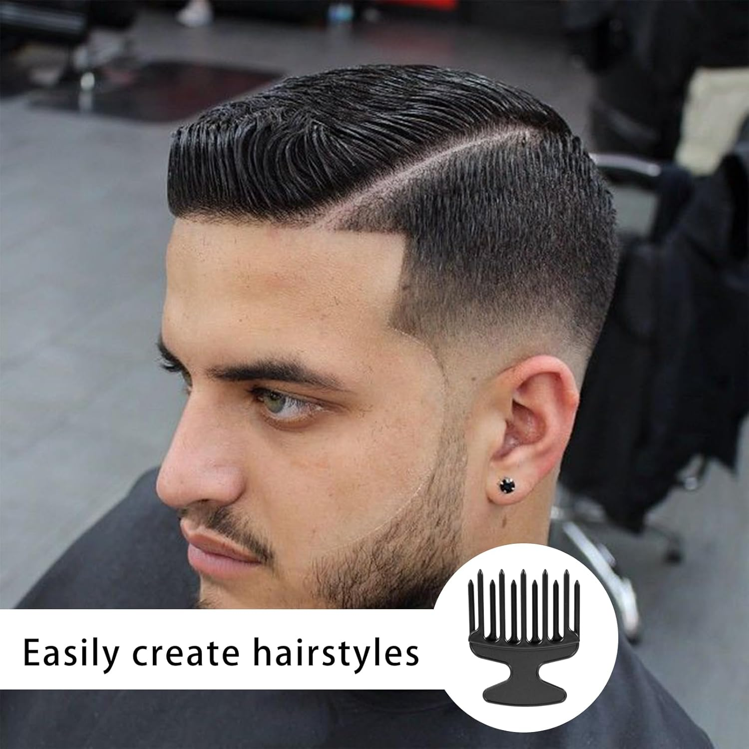 1 X Finger Styler Afro Comb, Coarse, Curling Comb, Natural Curls, Hair Comb for Curls, Afro Comb, Afro Pick for Hairdressing Salon at Home, Black image number 5