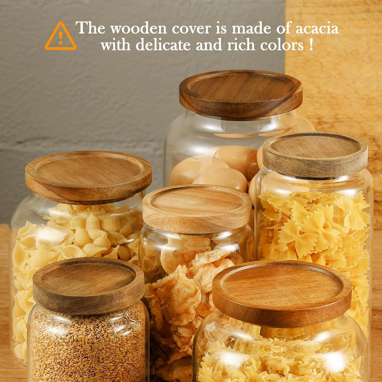 Labina Glass Storage Container Airtight Food Jars Kitchen Canister with Wood Lids, 40 Oz Wide Mouth Pantry Organization Glass Jar for Flour, Sugar, Cookie, Spagetti, Nuts and Candy image number 3