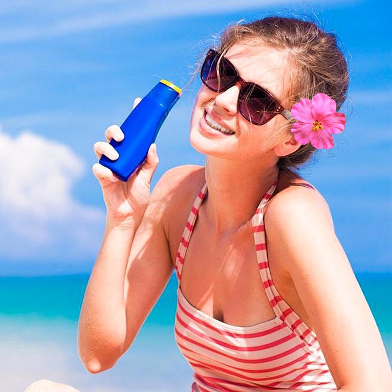 Youery Pack of 5 Hair Clip Flower Hawaii Hair Clip for Women, Plumeria Hibiscus Hair Clip, Artificial Flower Clips for Holiday, Beach Party, Pool, Cruise, Photoshoot image number 5