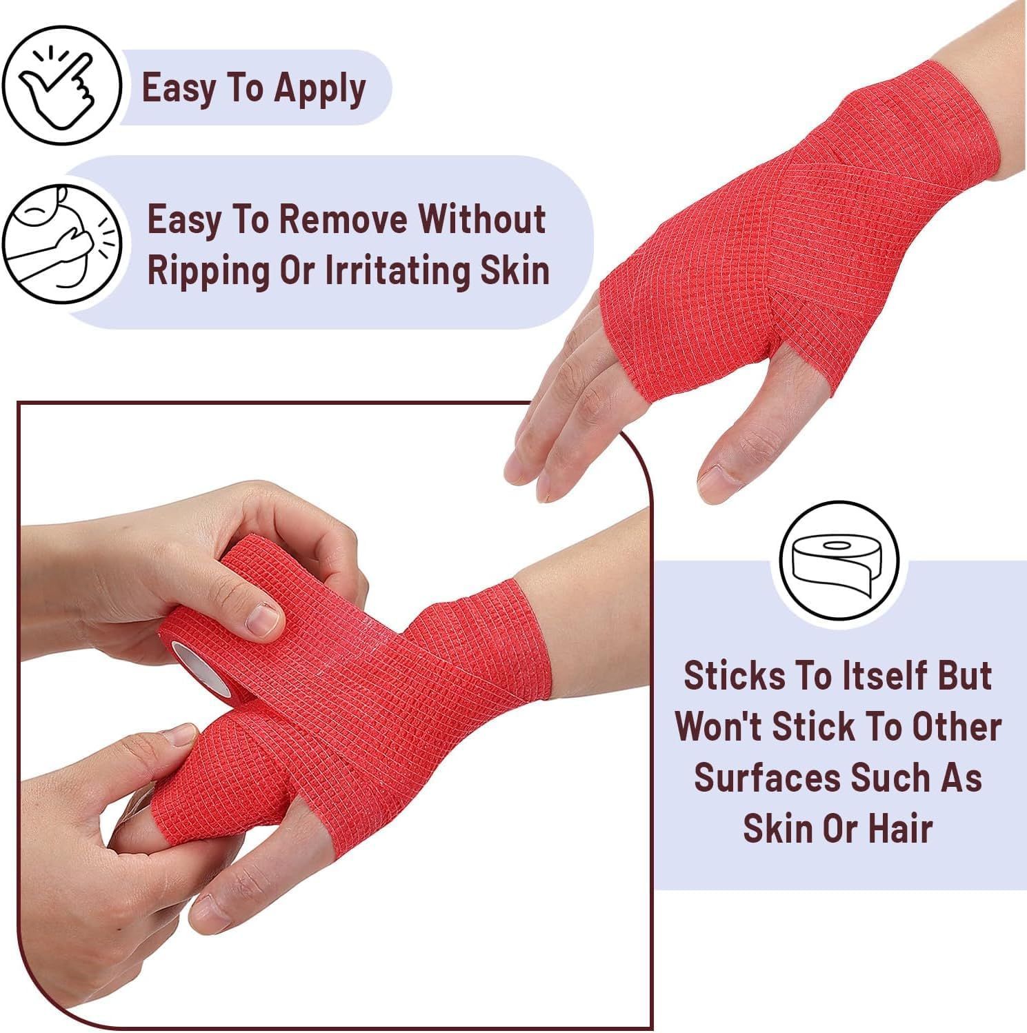 24Pcs Self Adhesive Bandage Wrap ，Self Adherent Cohesive Bandages Elastic Athletic Sports Tape Breathable Wound Tape for Stretch Athletic Wrist Ankle (Multiple Colors) image number 2