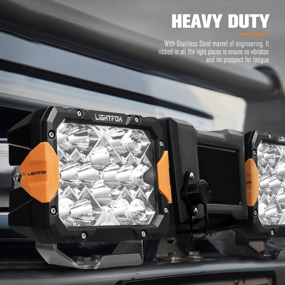 LIGHTFOX 2 Pcs 9 Inch LED Driving Light Rectangular, 13,560LM Spot & Flood with Protective Covers & Colour Caps, Adjustable Angle with Wiring Harness, IP68 for Offroad Jeep Wrangler Truck Pickup SUV image number 3