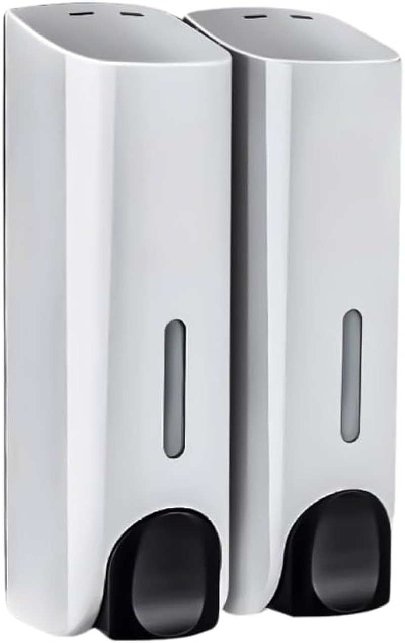 JZS Wall Mounted Shower Soap Dispenser, 2-Chamber No-Drill Shampoo Dispenser, Refillable Shampoo Bottles for Bathroom & Hotel, 2 &times; 350Ml, Silver