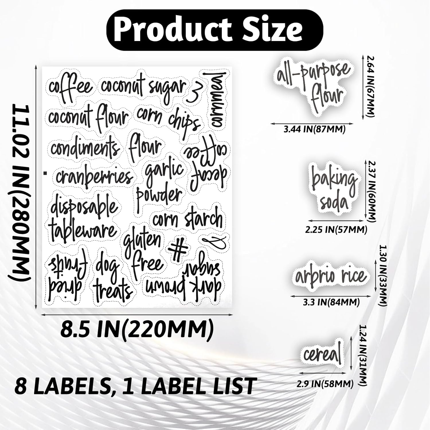 168 PCS Kitchen Pantry Labels for Food Containers, Food Pantry Labels, Gloss Clear Preprinted Water Resistant Complete Label Set, Labels for Organize Storage Jars, Spice, Waterproof Containers image number 2