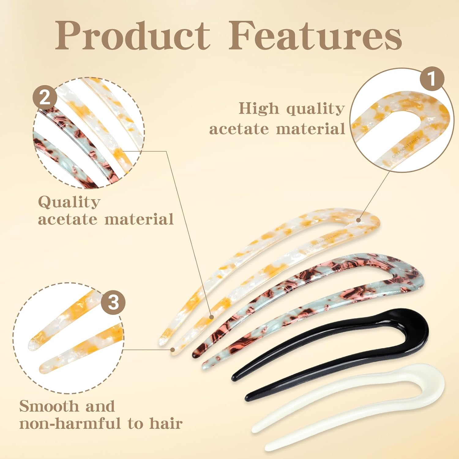 Pack of 6 U-Shaped Hair Pins, French Hair Pin, Metal Hair Pins, Large Headpiece for Women, Girls, Long Hairstyle Accessories image number 4