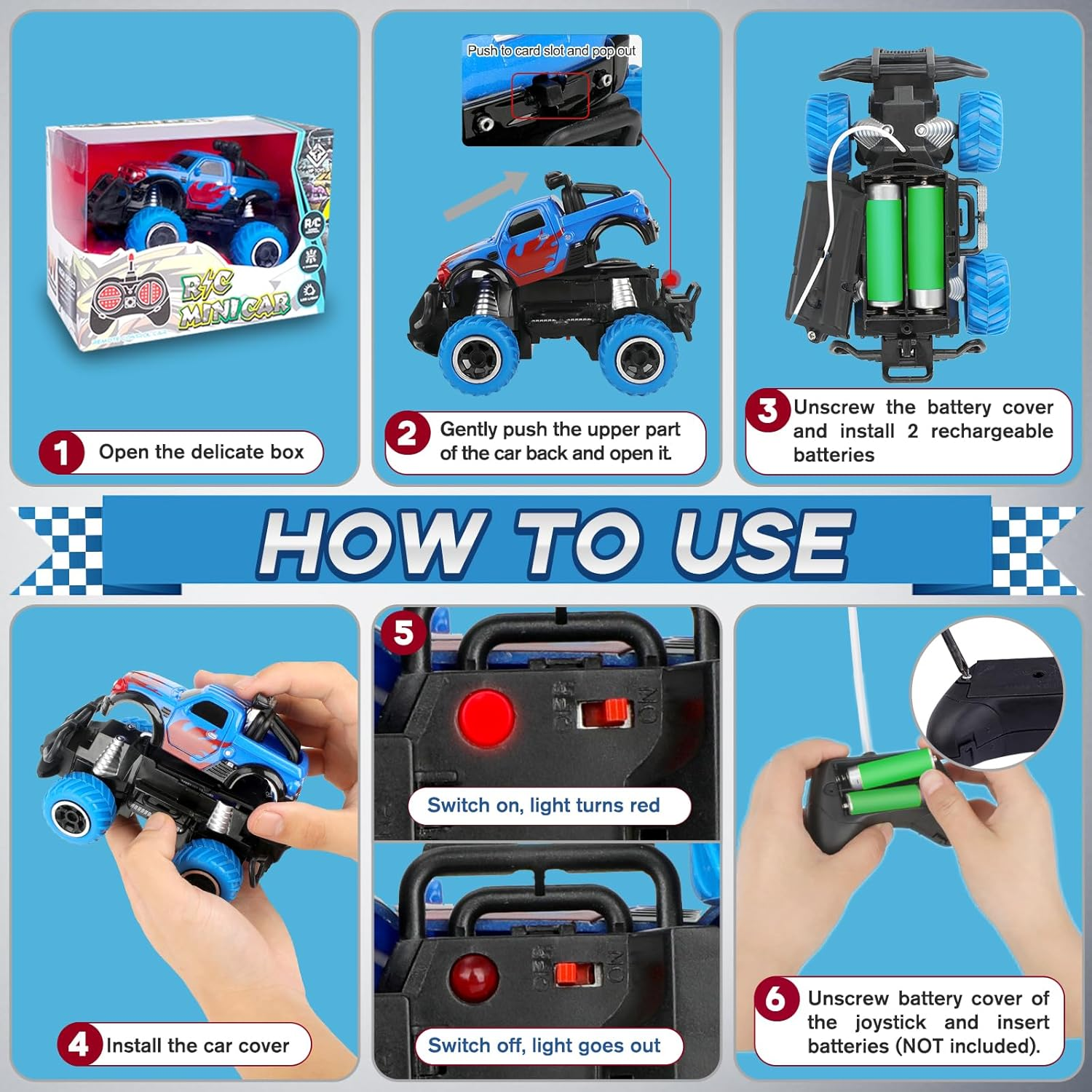 ZCOINS Blue Mini RC Remote Control Cars Toy 1:43 Scale for Kids Boys Girls, Small Truck Radio Controlled off Road Vehicle Racing Car for Outdoor Indoor Christmas Birthday Gifts Present