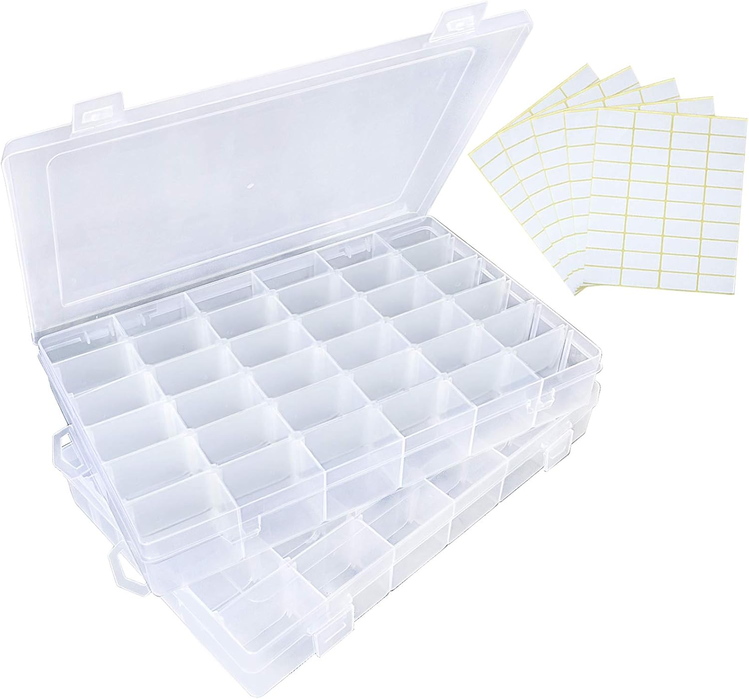 2 Pack 36 Compartment Organizer Box, Plastic Organizer Box with Dividers for Beads Jewelry Crafts Fishing with 5 Sheets Label Sticker image number 3