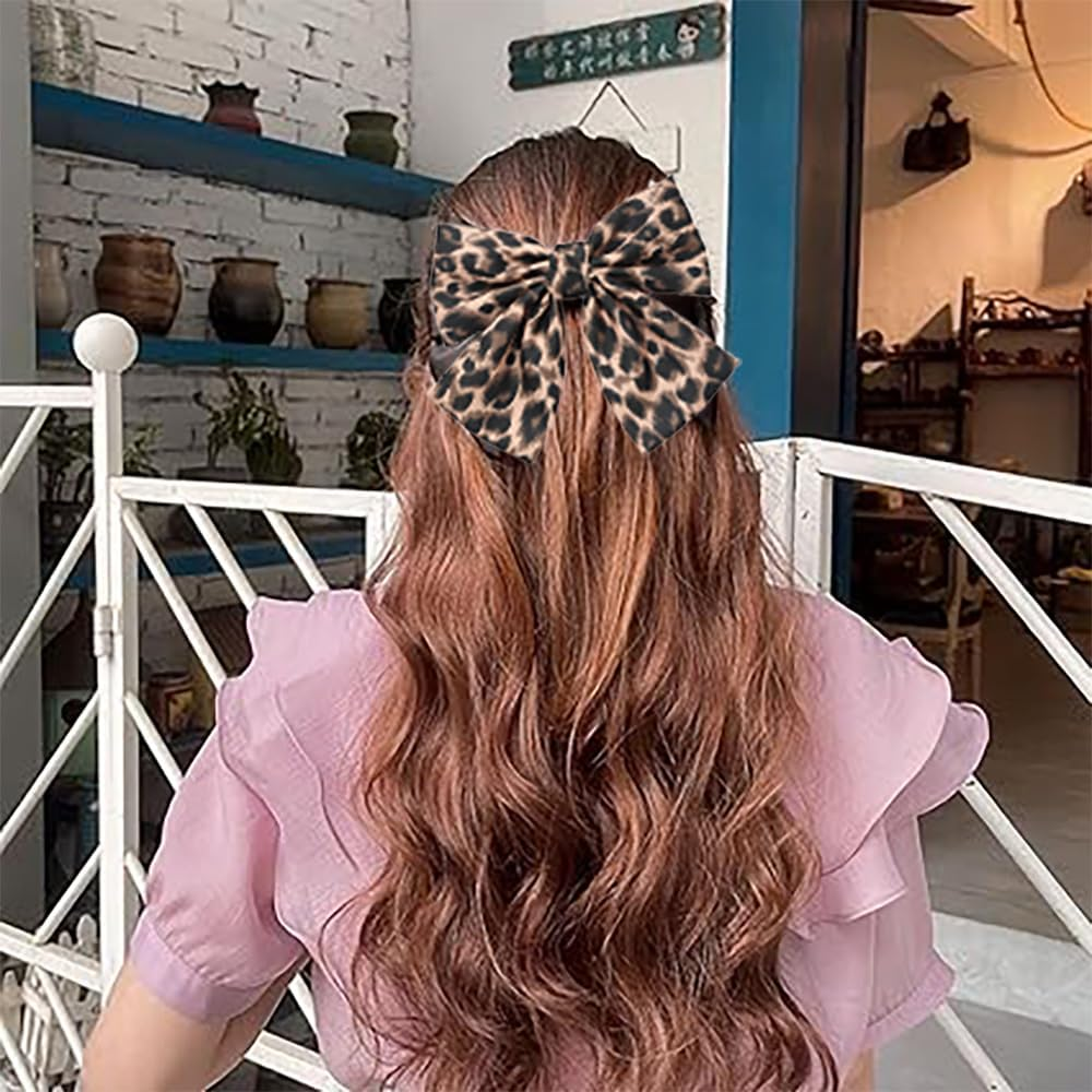Satin Leopard Hair Bows Pack of 2 Elegant Hair Bows Clip Leo Pattern with Compartment Clips Fashion Satin Bow Hair Clips Hair Accessory for Use Hair Accessories Bow Tie Corset (1#+4#) image number 6