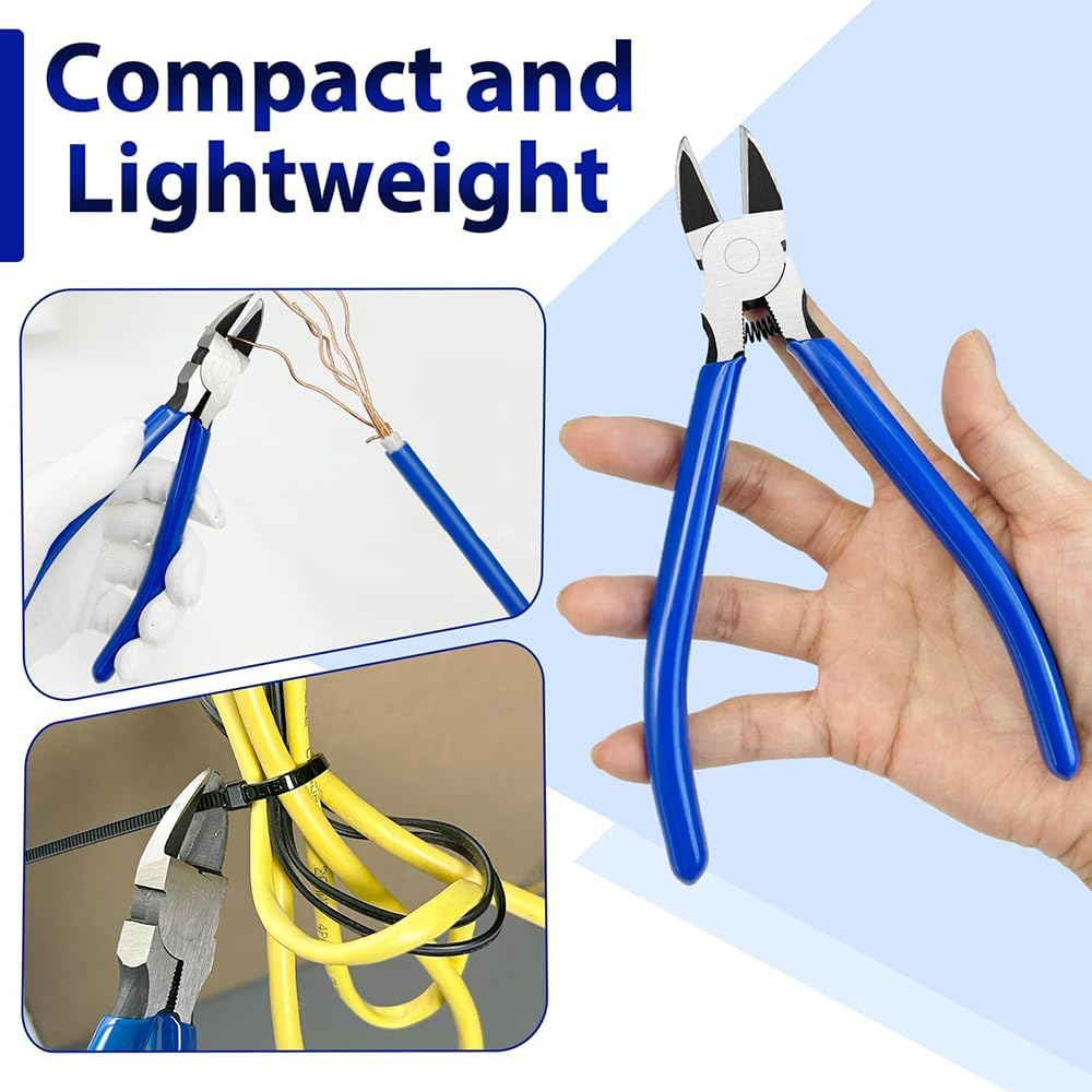 2 Pack Wire Cutters Set, 6" and 5" Ultra Sharp Flush Cutters, Sharp Diagonal Cutters for Crafts, Jewelry Making, Electronics(Blue) image number 5