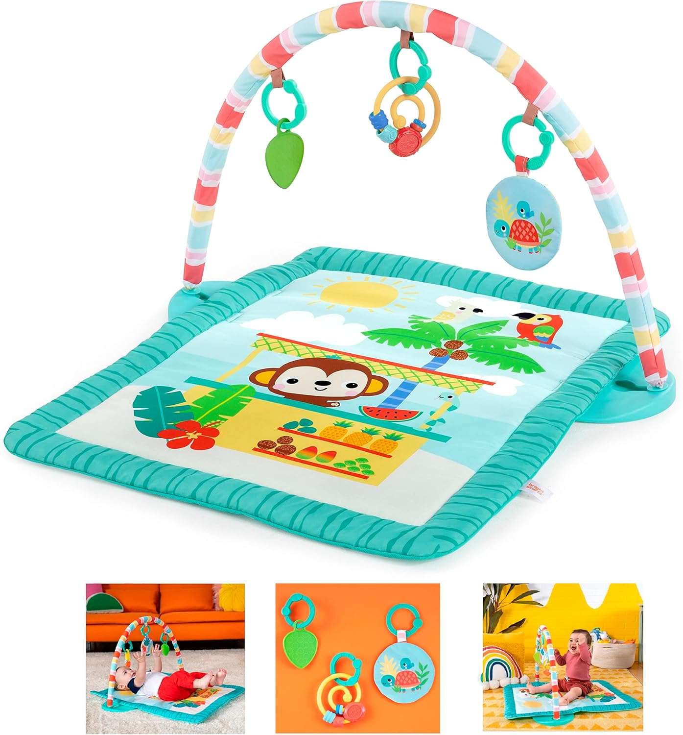 Bright Starts Tiki Toy Bar Baby Activity Gym & Tummy Time Mat with Toy Bar and 3 Toys, Newborn to 3 Years image number 5