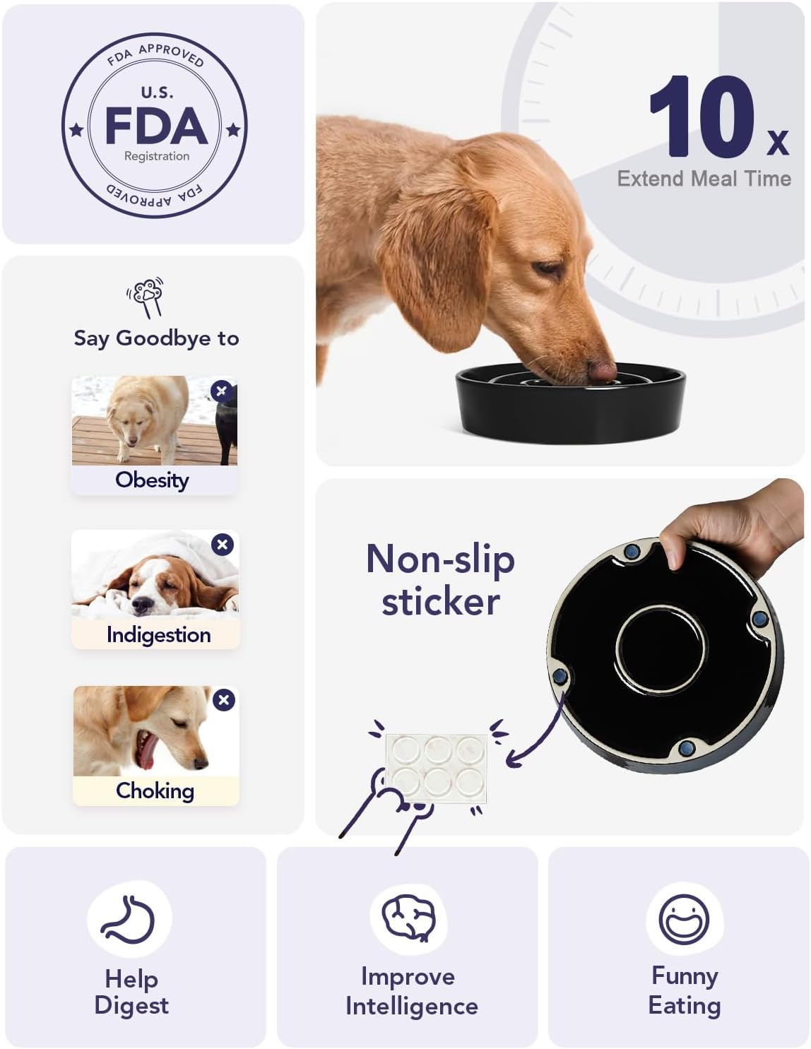 LE TAUCI Ceramic Slow Feeder Dog Bowls Small Breed, 0.6 Cups Dog Food Dish for Fast Eaters, Puzzle Bowl for Small Dogs and Cats,Skull Black image number 6