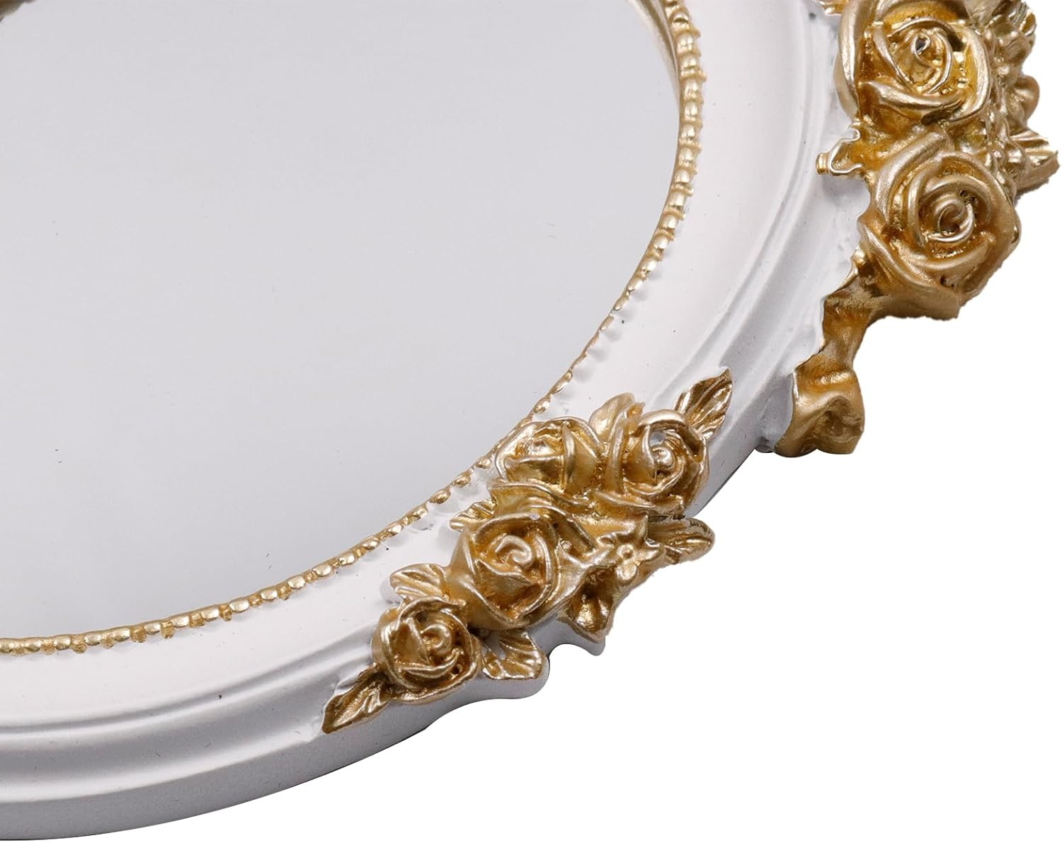 Bitray Handheld Mirror 10" Length Vanity Makeup Mirror Large Decorative Cosmetic Mirror Vintage White Oval Embossed Rose Mirror image number 1