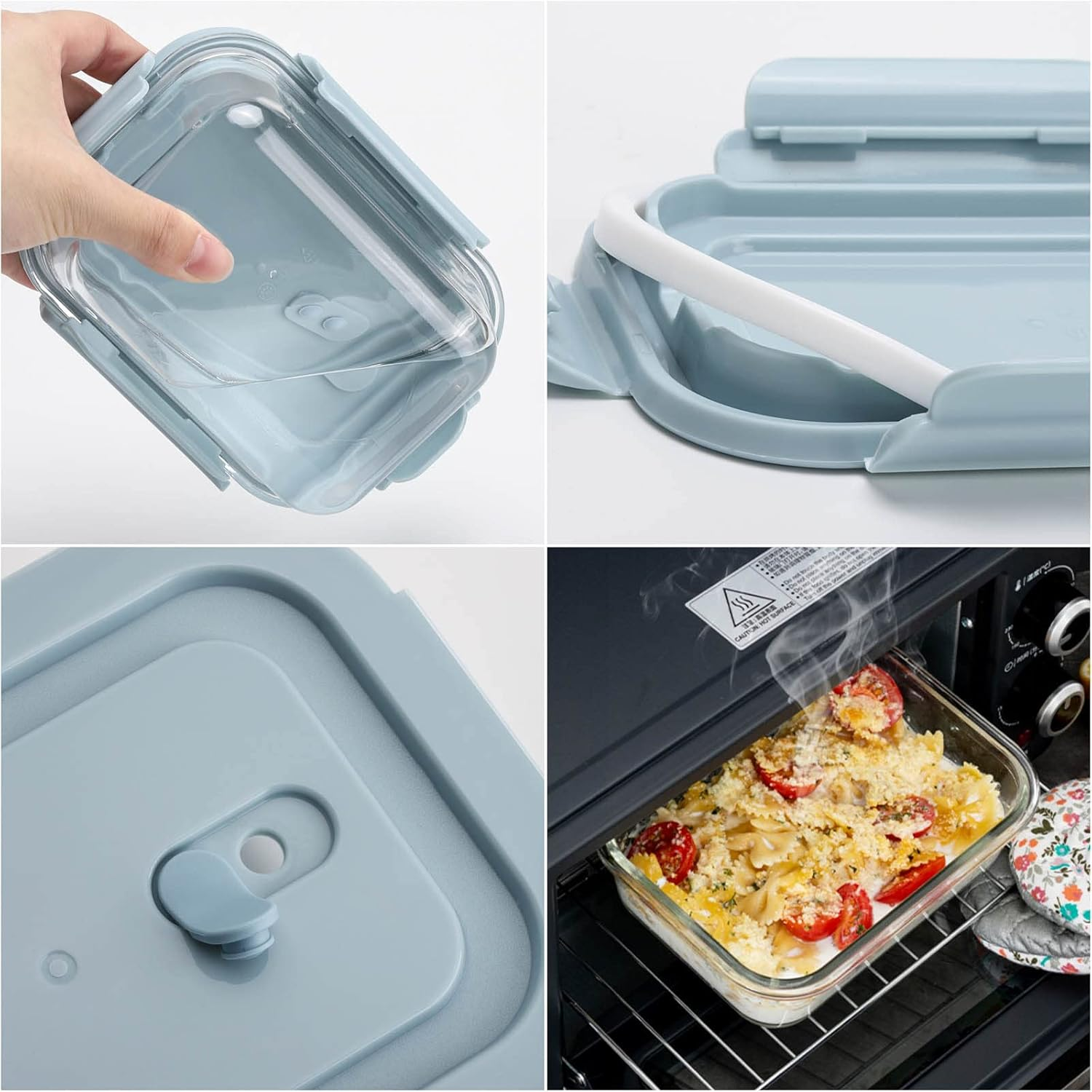 10 Pieces Glass Meal Prep Containers, Food Storage Containers with Lids Airtight, Glass Lunch Boxes, Microwave, Oven, Freezer and Dishwasher Safe 1040Ml and 410Ml