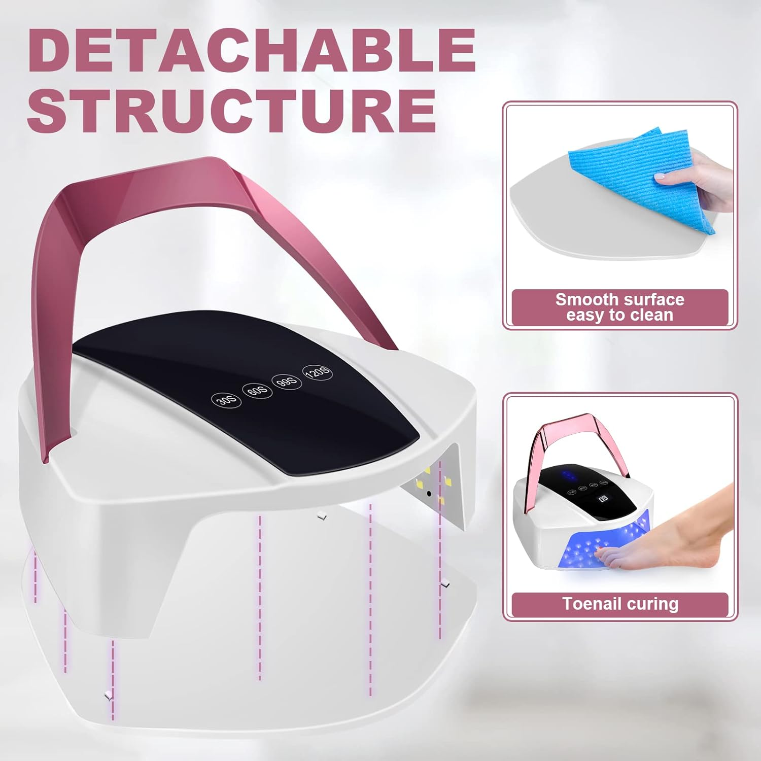 96W Rechargeable UV Light for Nails - Cordless LED Lamp with Portable Handle, Auto Infrared Sensor, 4 Timers - Professional Curing Tool for Gel Polish (White) image number 4