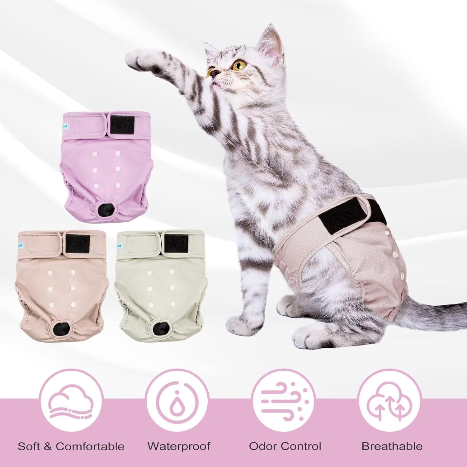 Paw Legend Cat Diapers for Female Cats Spraying Washable Reusable Kitten Diapers for Cats Incontinence Pet Diapers (3 Pack, Medium) image number 5