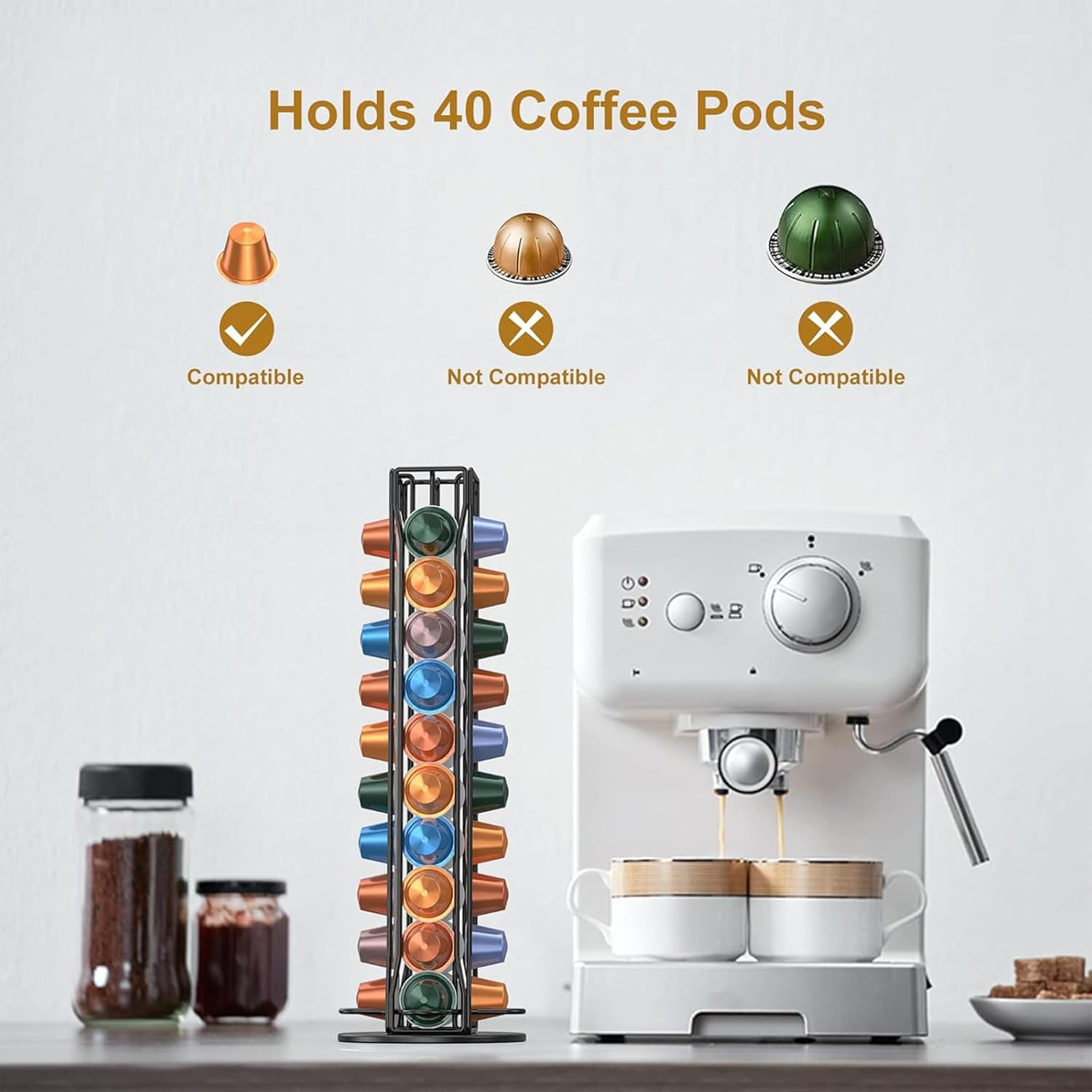 Yeanifeana Coffee Pod Holder for Original Pods, 40 Capsule Rotating Organizer, Space-Saving Black Storage Rack with Compact Design & Quick Access image number 6