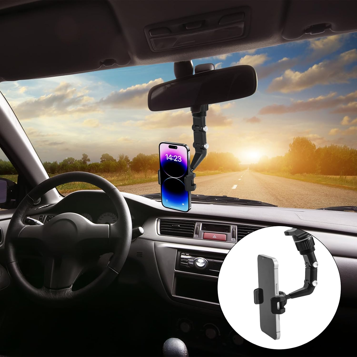 XIHIRCD 360 Degree Rotatable for Your Car Phone Holder Mount, Rotatogrip Smartphone Holder Multifunctional Rear Rotato Grip Phone Holder Rearview Mirror Phone Accessories image number 6