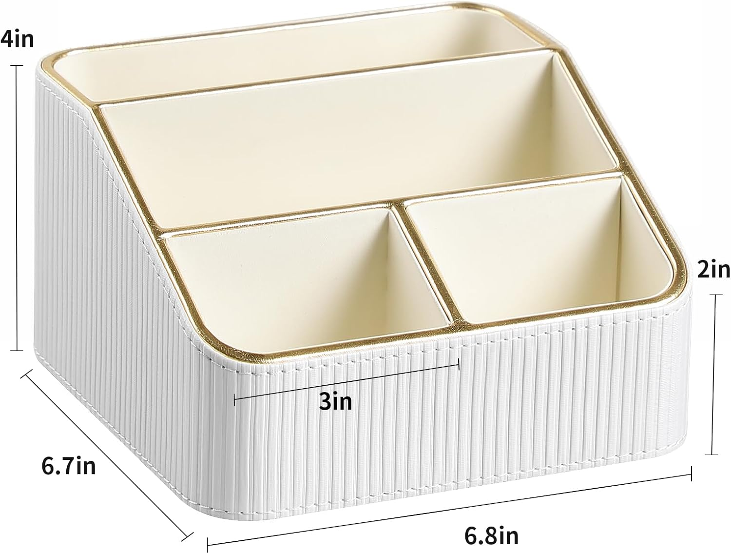 Cretkhp Remote Control Holder with 4 Compartments, PU Leather Small Nightstand Organizer for Home Desk Accessories Office Supplies, Multifunctional Stylish Small Bedside Desktop Organizers (White) - White image number 5