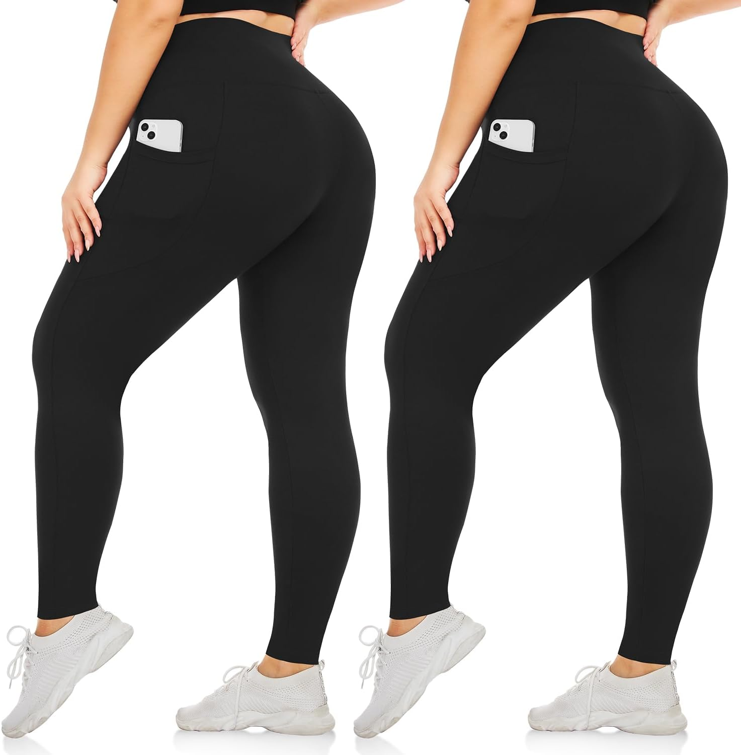 Yeug Women'S plus Size Leggings with Pocket-High Waist Tummy Control Yoga Pants Workout Running Black Leggings