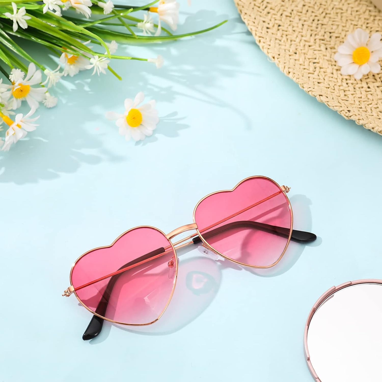 2 Pairs Hippie Specs Glasses, Retro Heart Shaped Sunglasses 60'S 70'S Style Circle Glasses Festival Accessories for Hippie Fancy Dress Accessory image number 1
