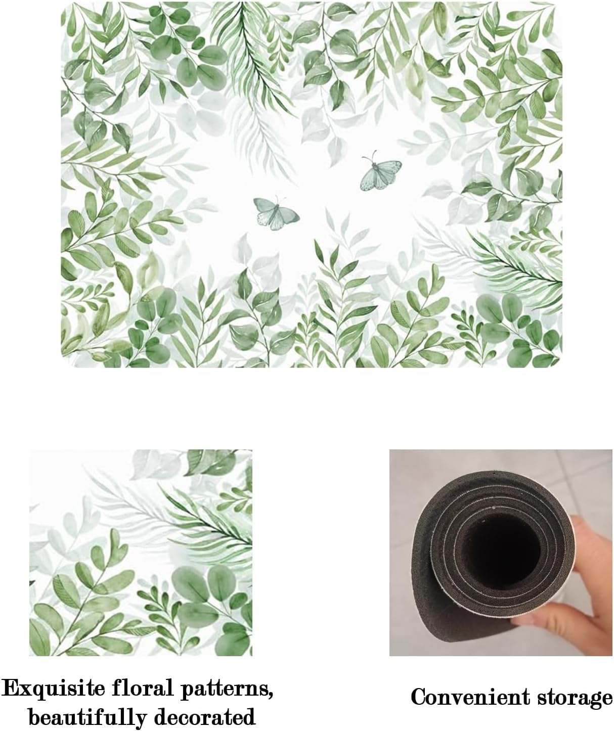 Dish Drying Mat,Coffee Mat 3Pcs,15"X23.6"Drying Mat,Kitchen Drying Mat with Flower Herbs,Coffee Bar Mats for Countertop,Kitchen Counter Dining Room Decoration