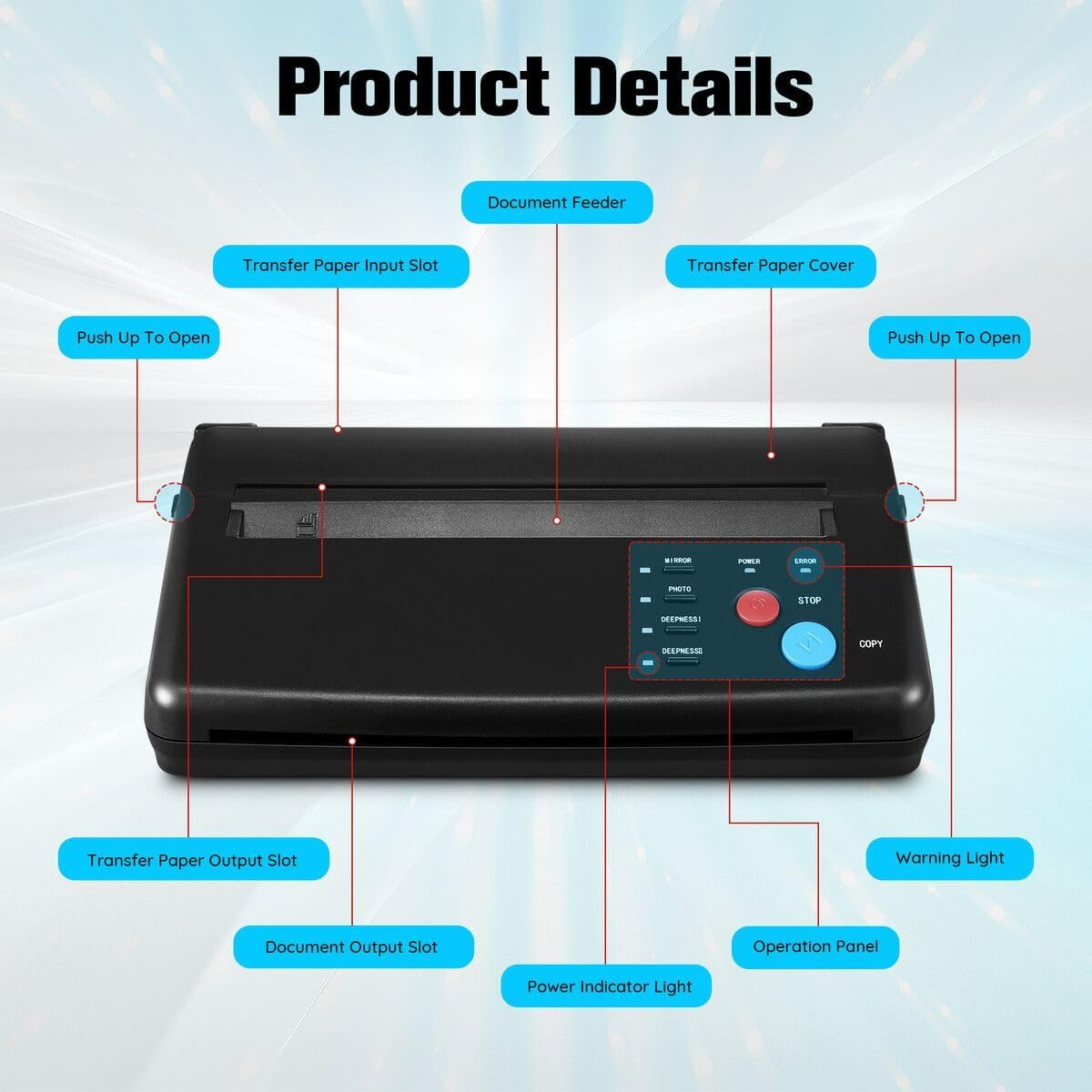 AUSWAY Tattoo Stencil Printer Maker Thermal Transfer Drawing Copier Tattooing Body Art Machine Portable DIY Project Supplies with 30 A4 Paper for Artist Shop image number 2