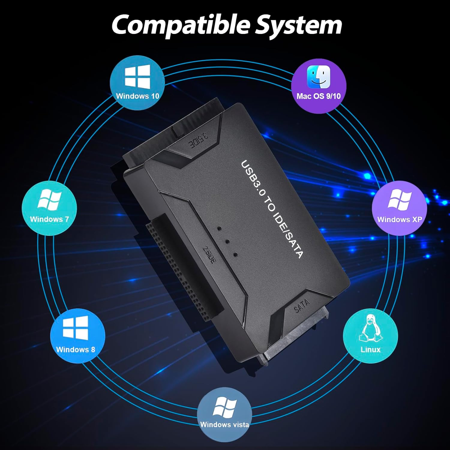 Amtake USB 3.0 to SATA IDE Hard Drive Reader, IDE to USB Adapter, External Hard Drive Converter for Universal 2.5/3.5 Inch HDD/SSD (With 12V 2A Power Supply) image number 2