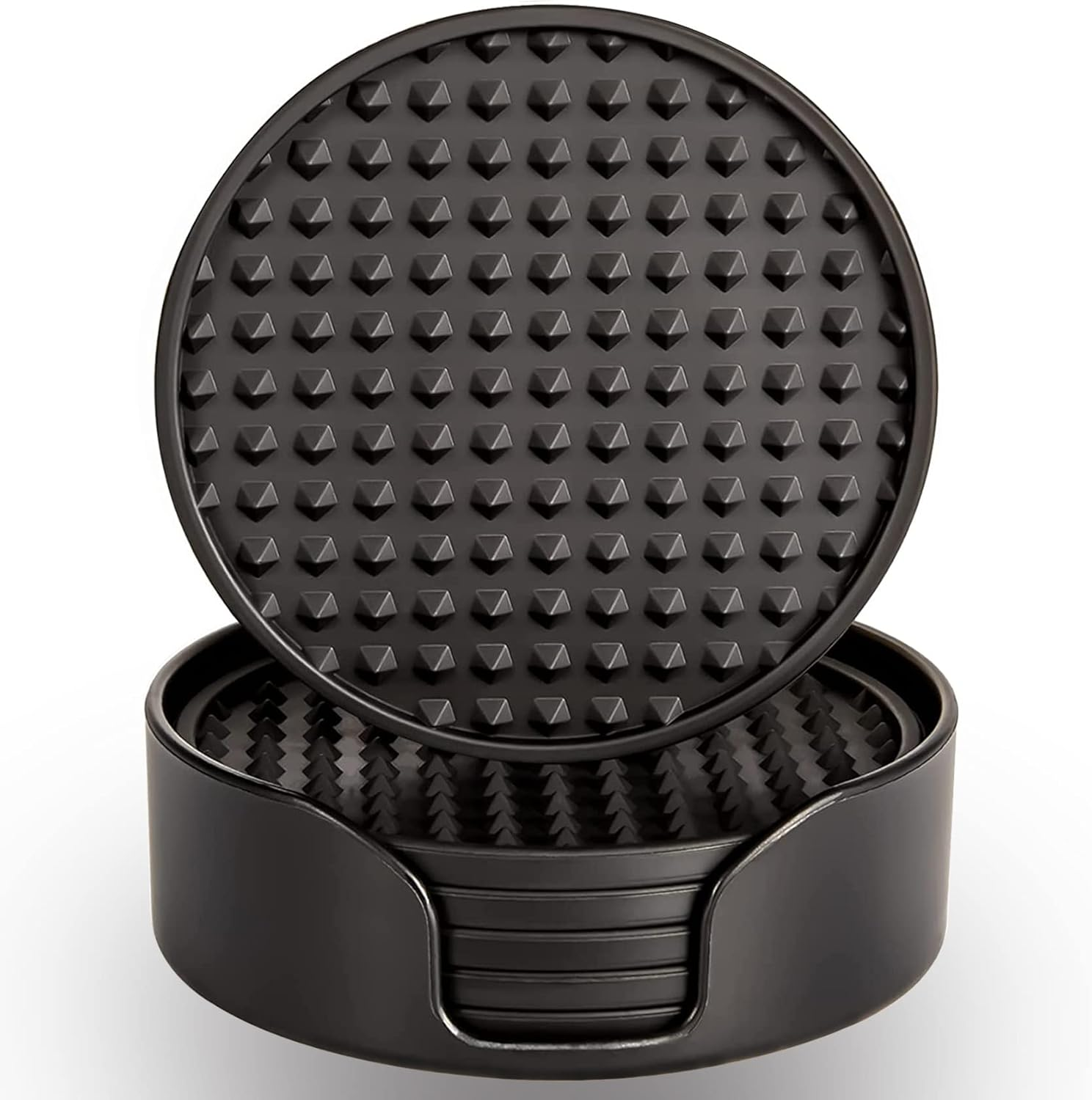 6 Pack Rubber Drink Coasters,Coasters for Drink with Holder,Silicone Cup Mat Non-Stick,Non-Slip,Thickened Live for Hot or Cold Drink-Pure Gray