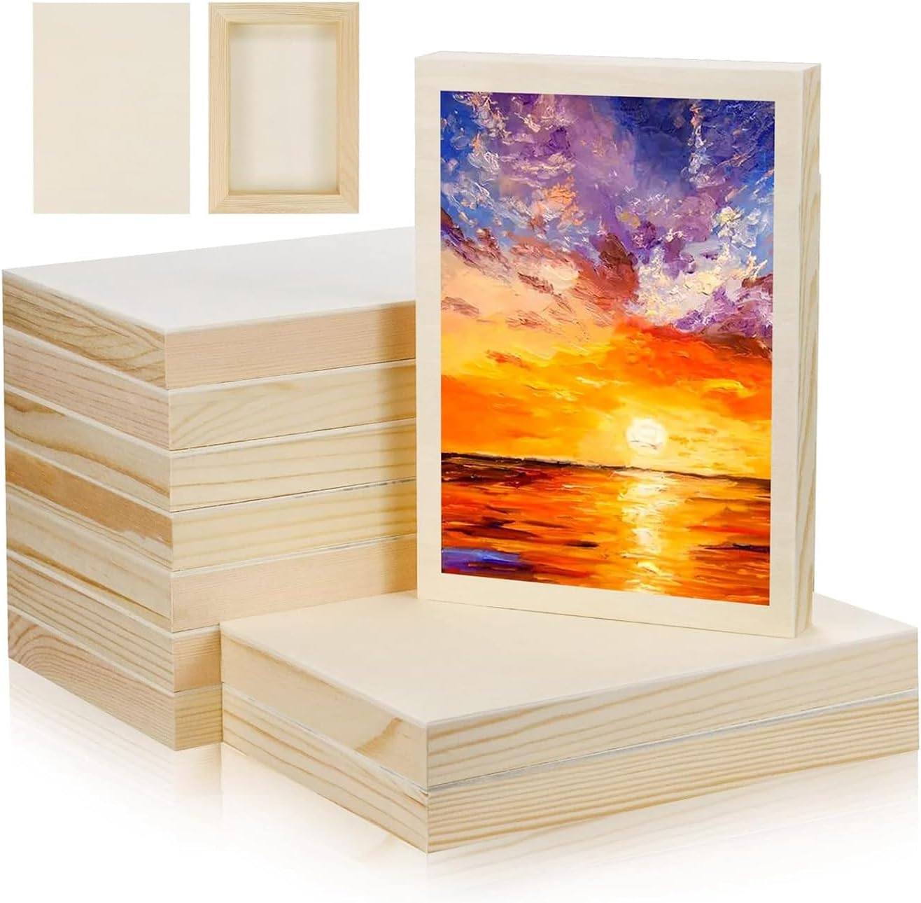 Elqater 10 Pcs 5.5X7Inch Wood Panel Boards, Unfinished Wood Canvas Wooden for Painting, Arts, Pouring Use with Oils, Acrylics image number 2