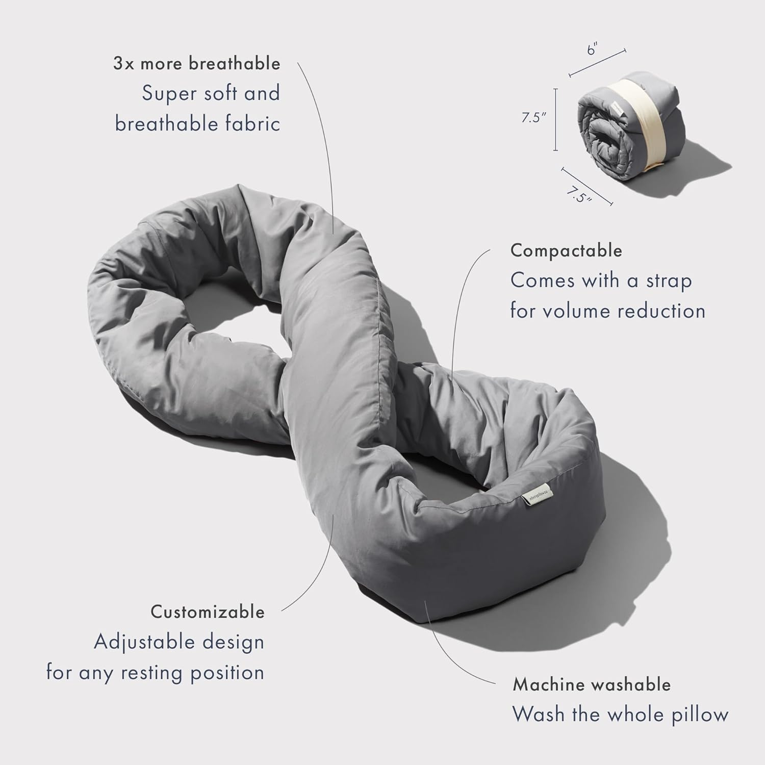 Huzi Infinity Pillow - Travel Neck Pillow - Versatile Soft 360 Support Scarf - Machine Washable - Home Travel Flight Road Trips Airplane Sleeping (Grey) image number 3